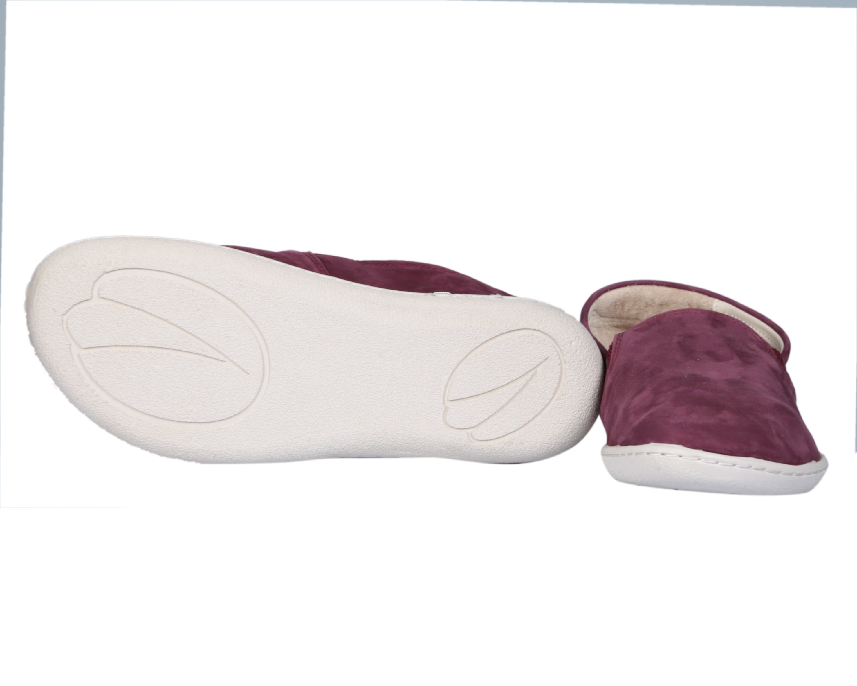 Burgundy Slip-On Wide Barefoot Shoes Nubuck Leather Handmade 6mm Rubber Outsole 