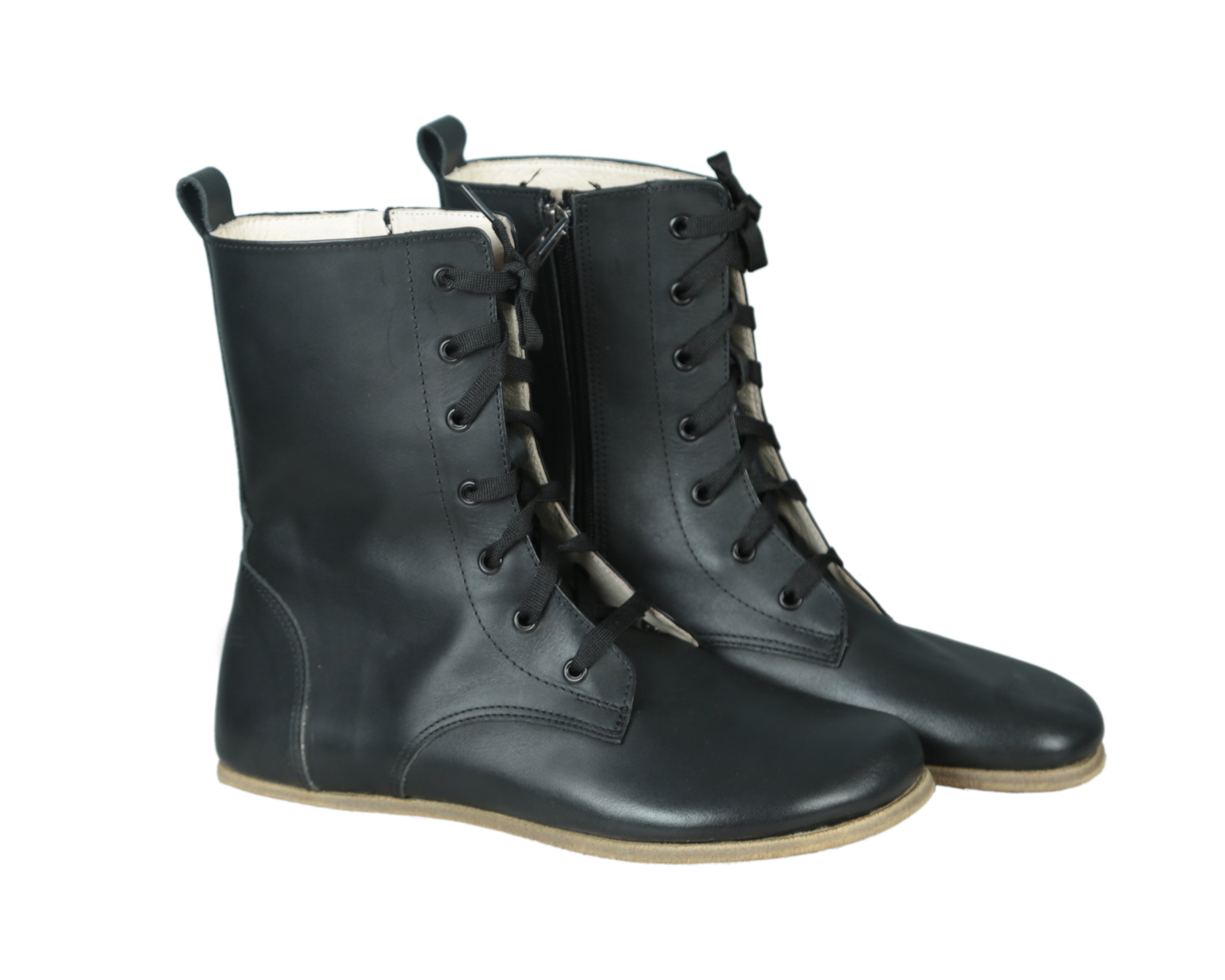 Black Long Boots Wide Barefoot Smooth Leather Handmade Shoes Long Boots Leather Outsole