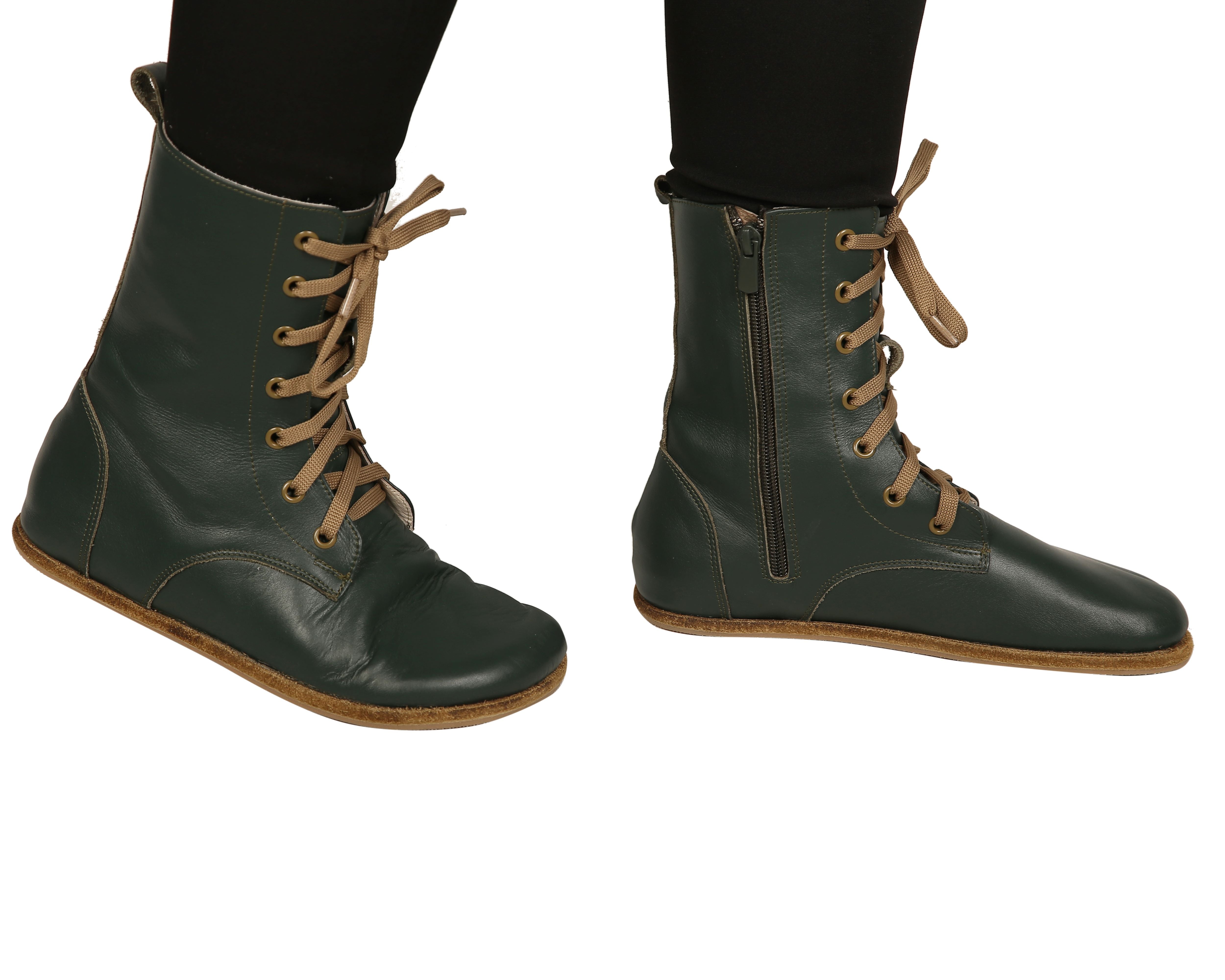 Green Long Boots Wide Barefoot Smooth Leather Handmade Shoes 