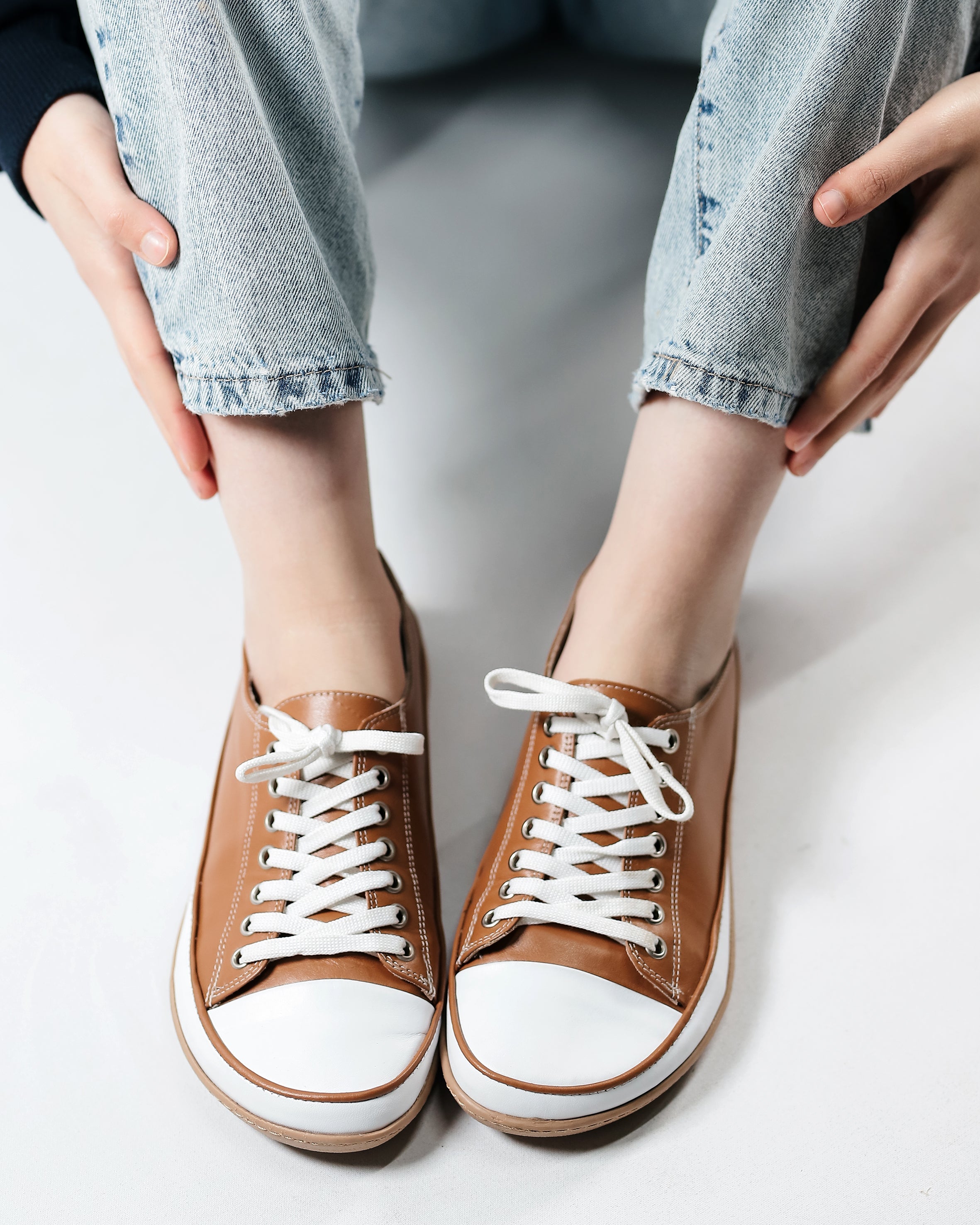 Tan Converse Style Wide Barefoot Shoes Smooth Leather Handmade Rubber Outsole 
