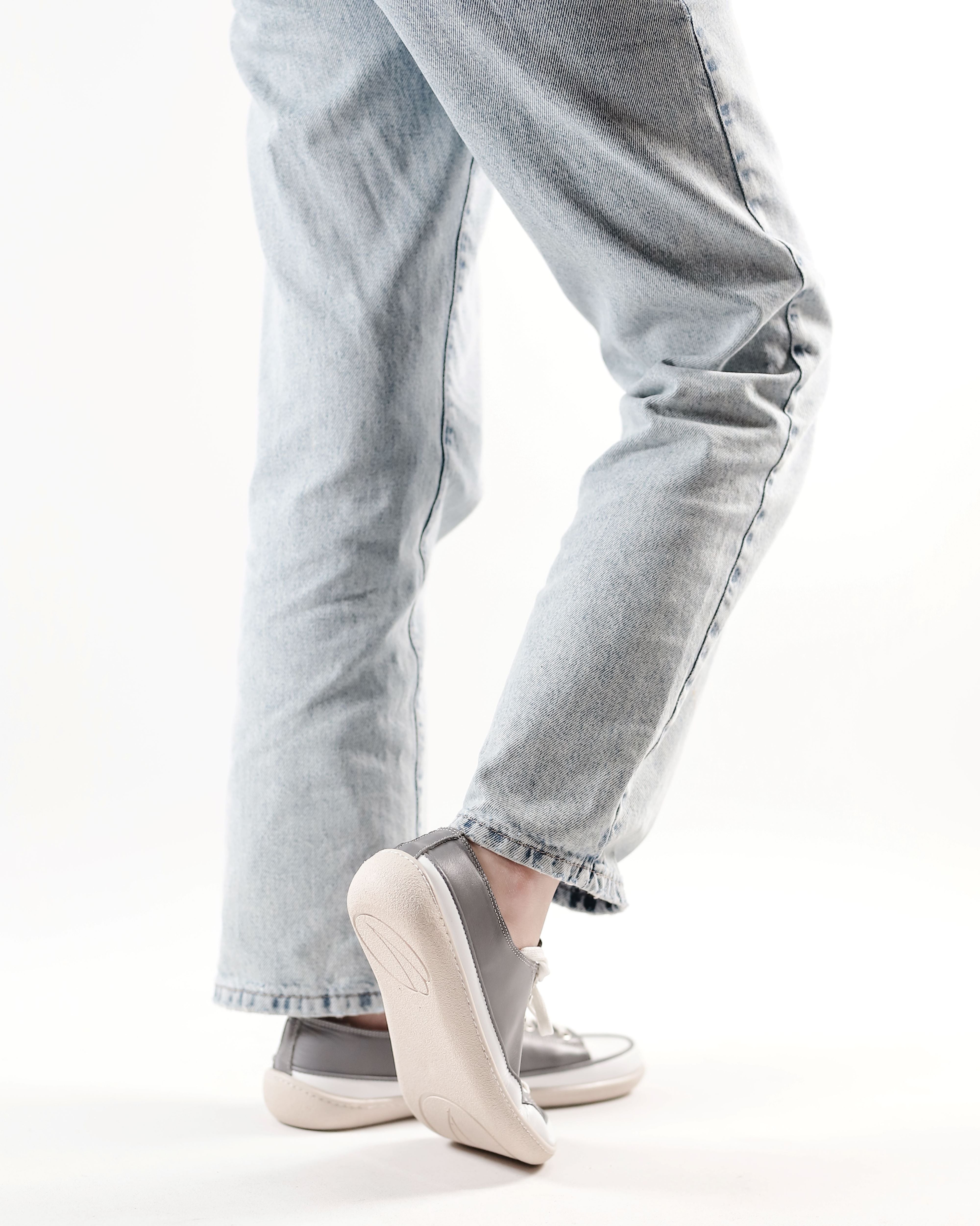Gray Converse Style Wide Barefoot Shoes Smooth Leather Handmade Rubber Outsole 