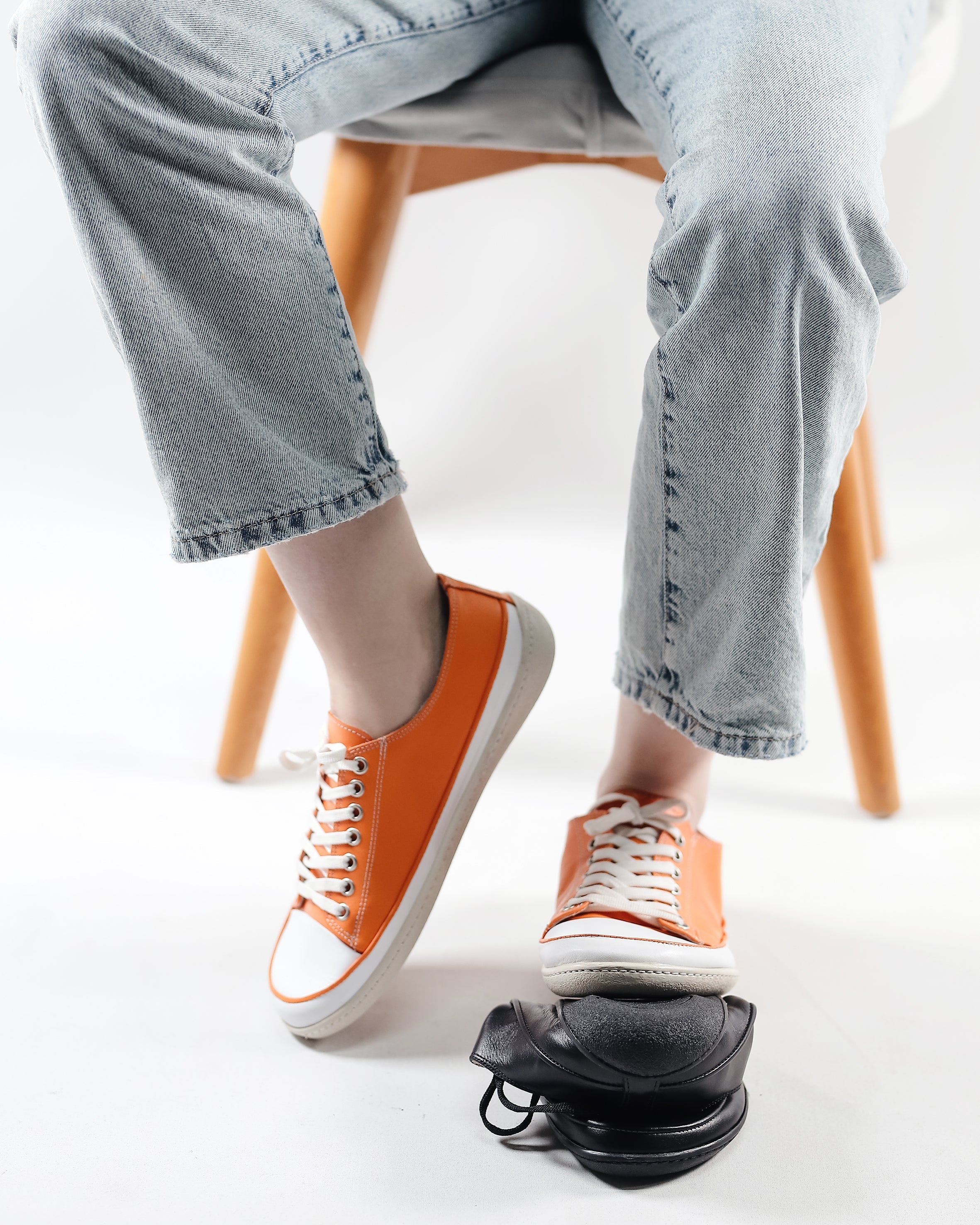 Orange Converse Style Wide Barefoot Shoes Smooth Leather Handmade Rubber Outsole 