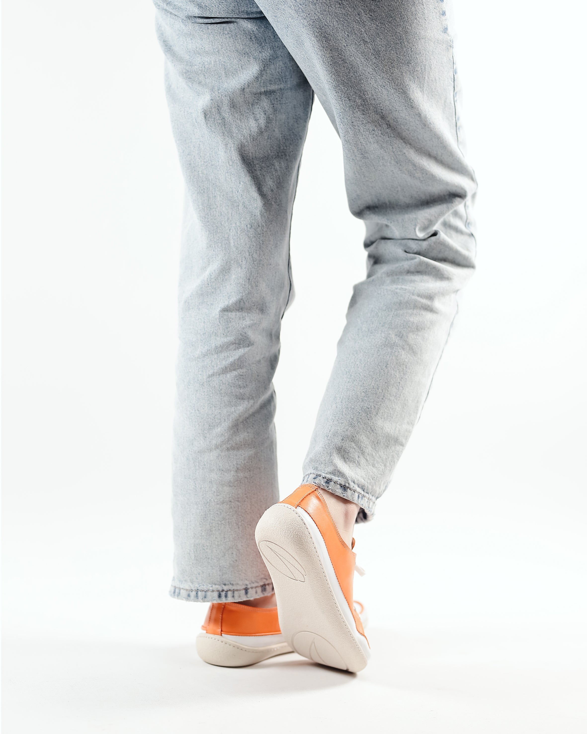 Orange Converse Style Wide Barefoot Shoes Smooth Leather Handmade Rubber Outsole 