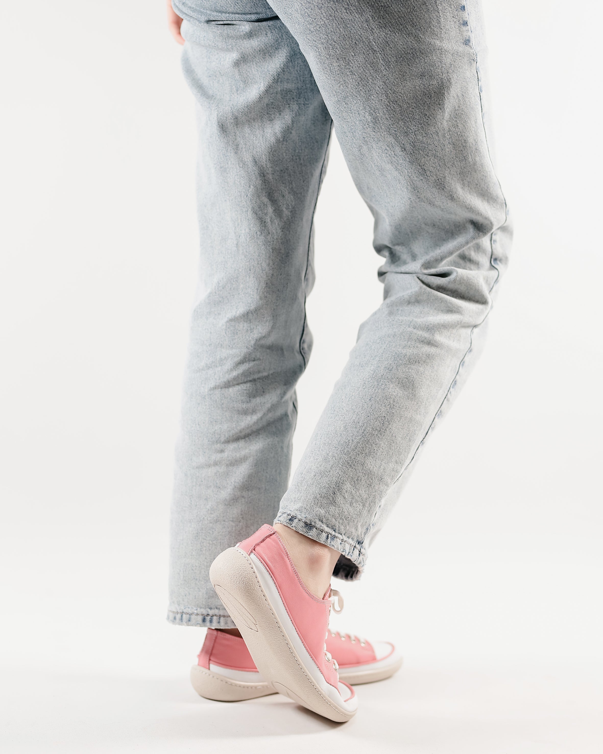 Pink Converse Style Wide Barefoot Shoes Smooth Leather Handmade Rubber Outsole 