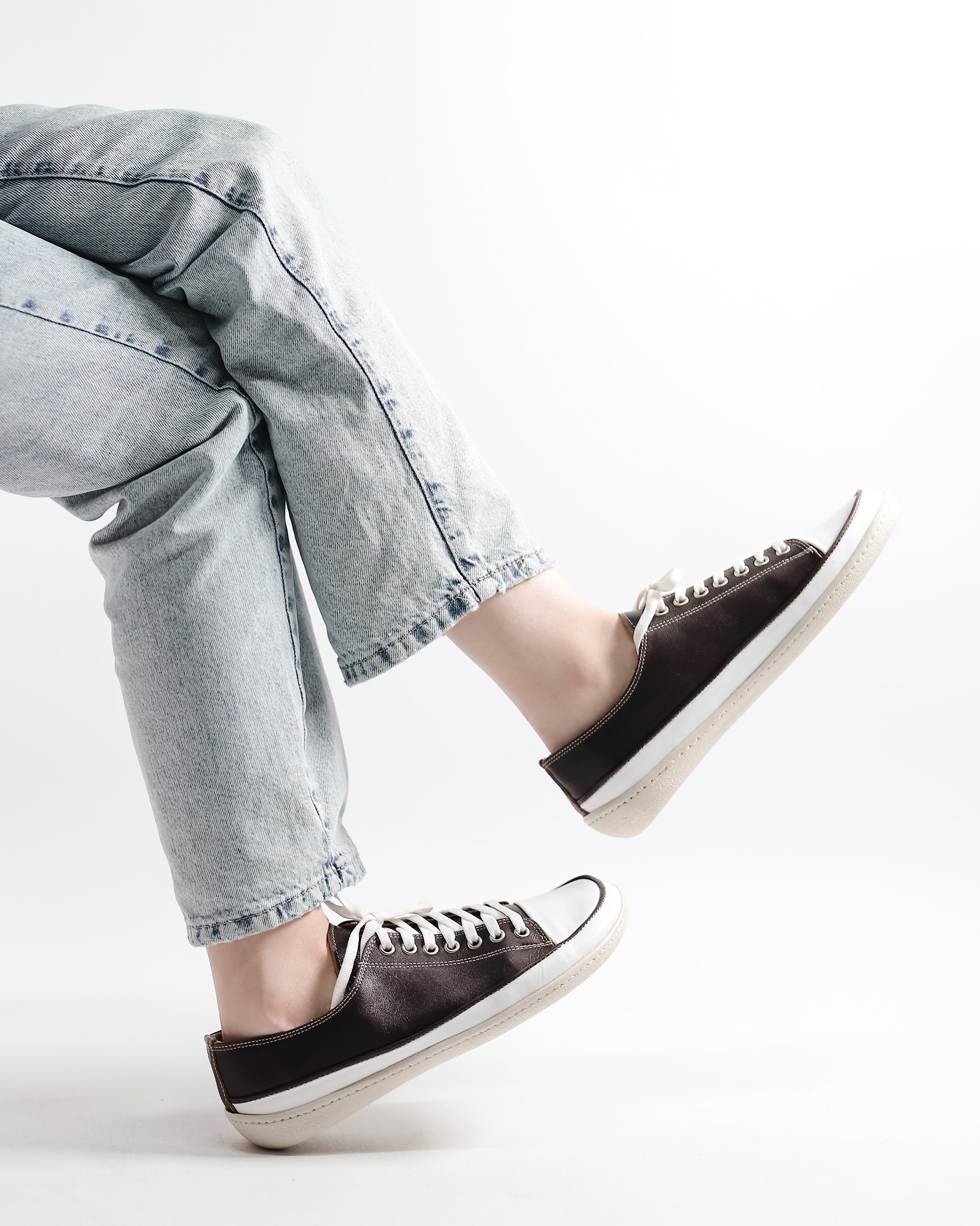 Dark Brown Converse Style Wide Barefoot Shoes Smooth Leather Handmade Rubber Outsole 