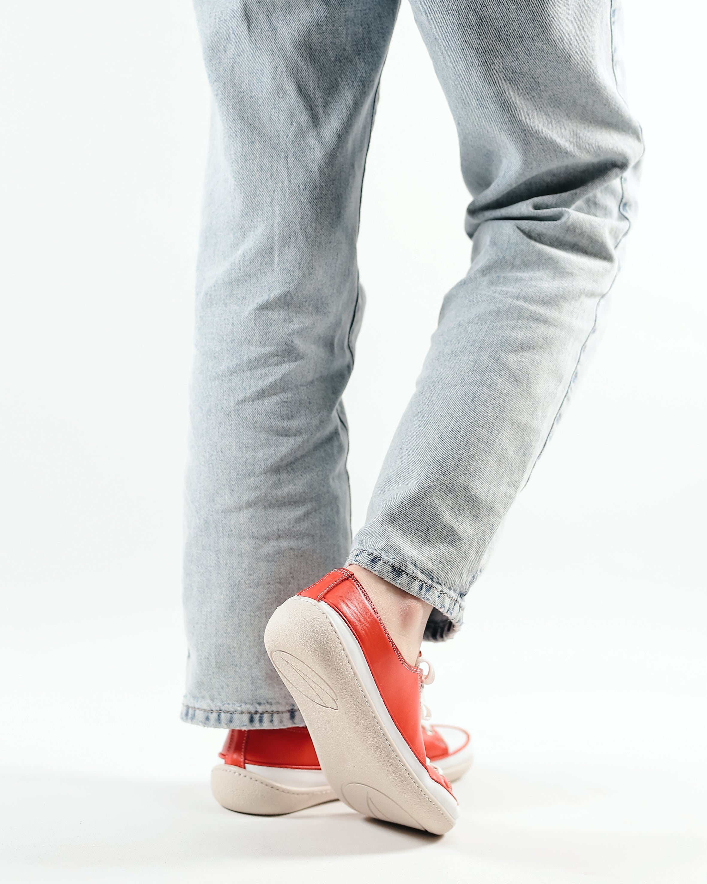 Red Converse Style Wide Barefoot Shoes Smooth Leather Handmade Rubber Outsole 