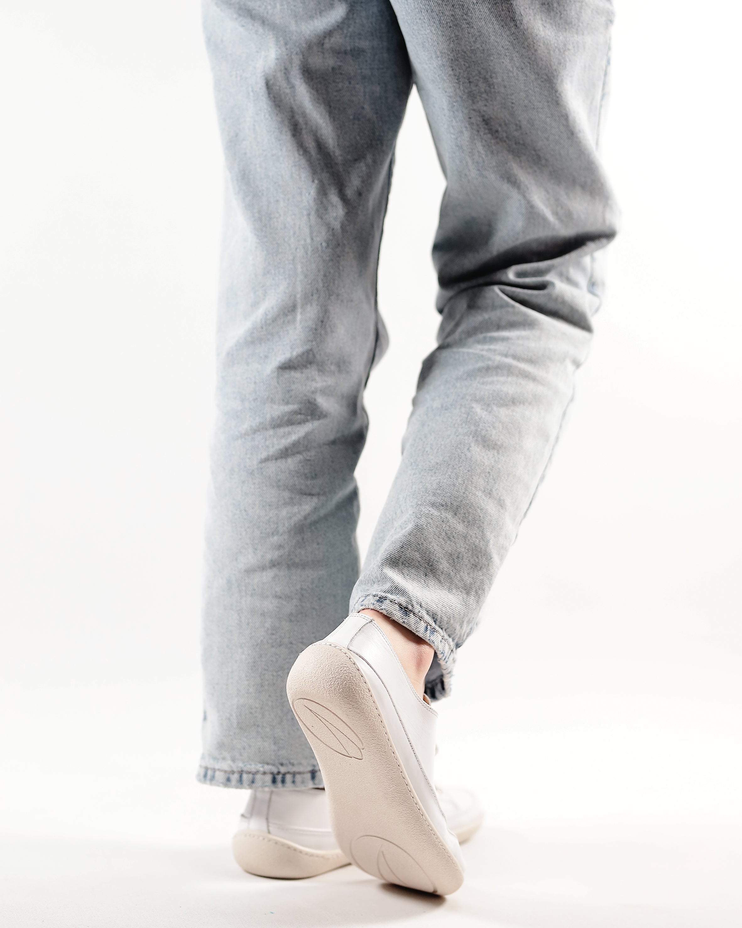 White Converse Style Wide Barefoot Shoes Smooth Leather Handmade Rubber Outsole 