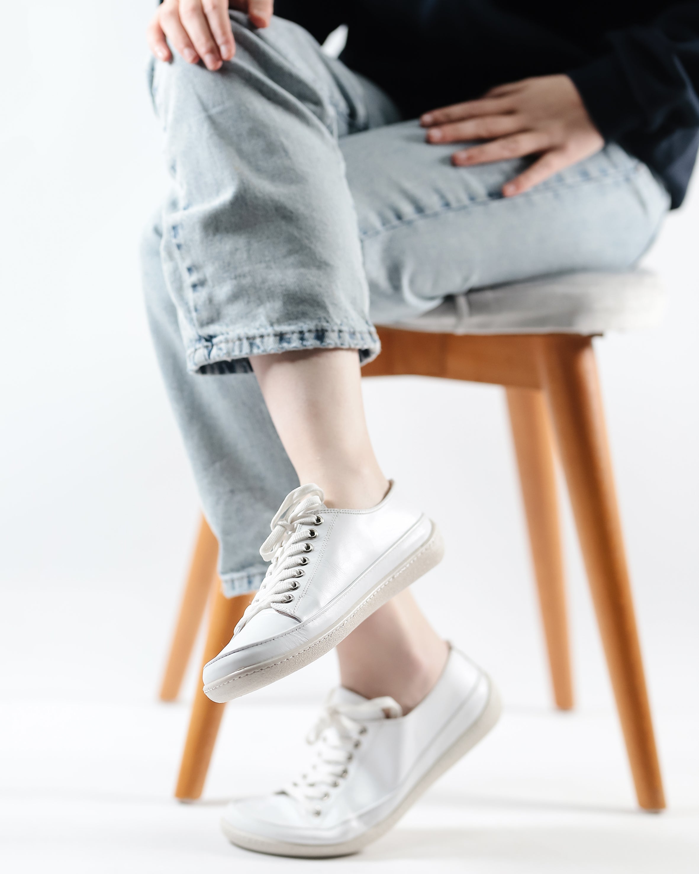 White Converse Style Wide Barefoot Shoes Smooth Leather Handmade Rubber Outsole 