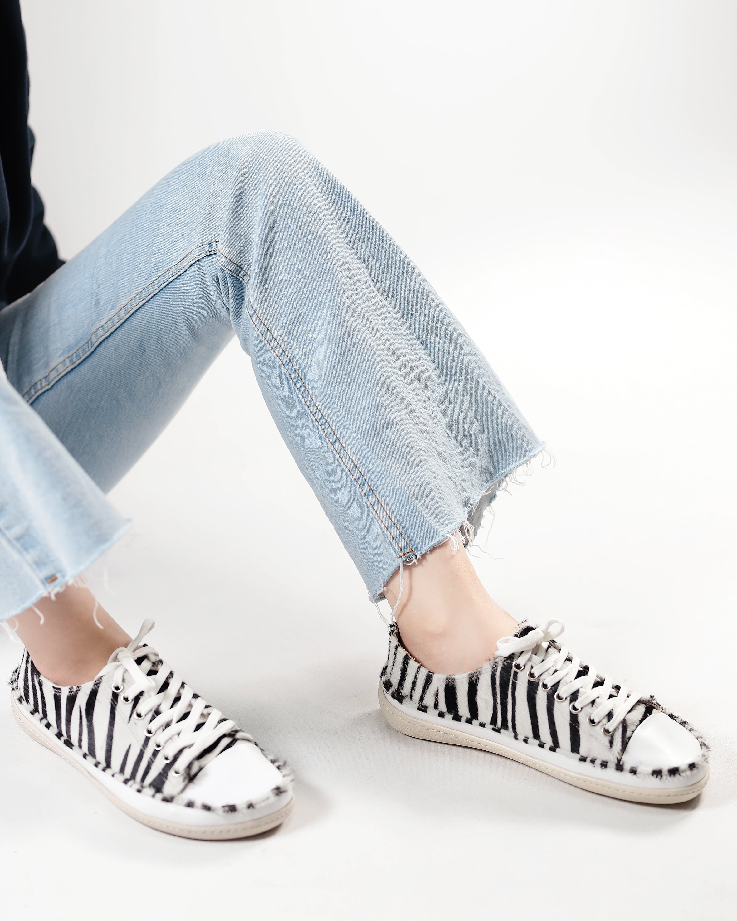 Zebra Converse Style Wide Barefoot Shoes Smooth Leather Handmade Rubber Outsole