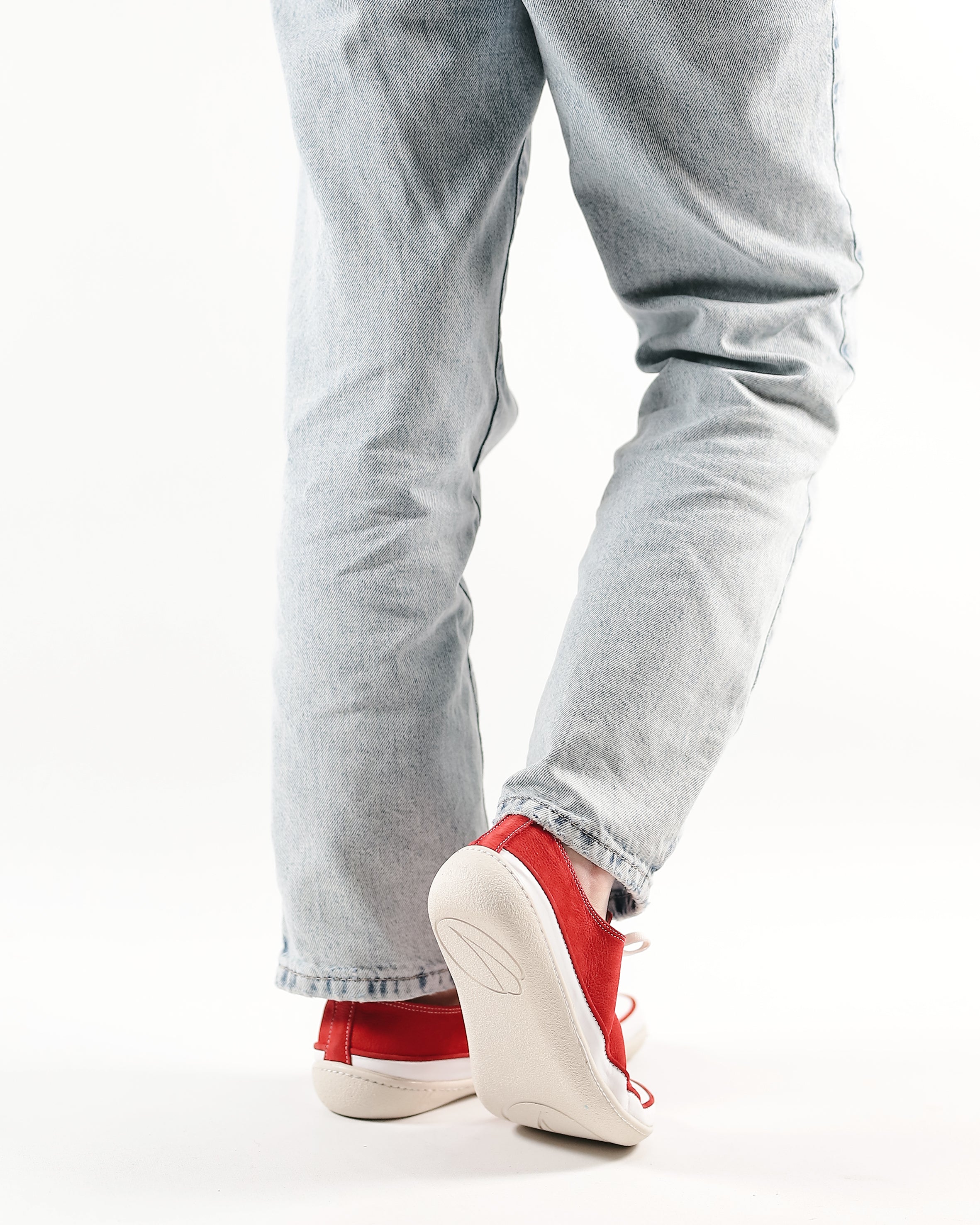 Red Converse Style Wide Barefoot Shoes Nubuck Leather Handmade Rubber Outsole 
