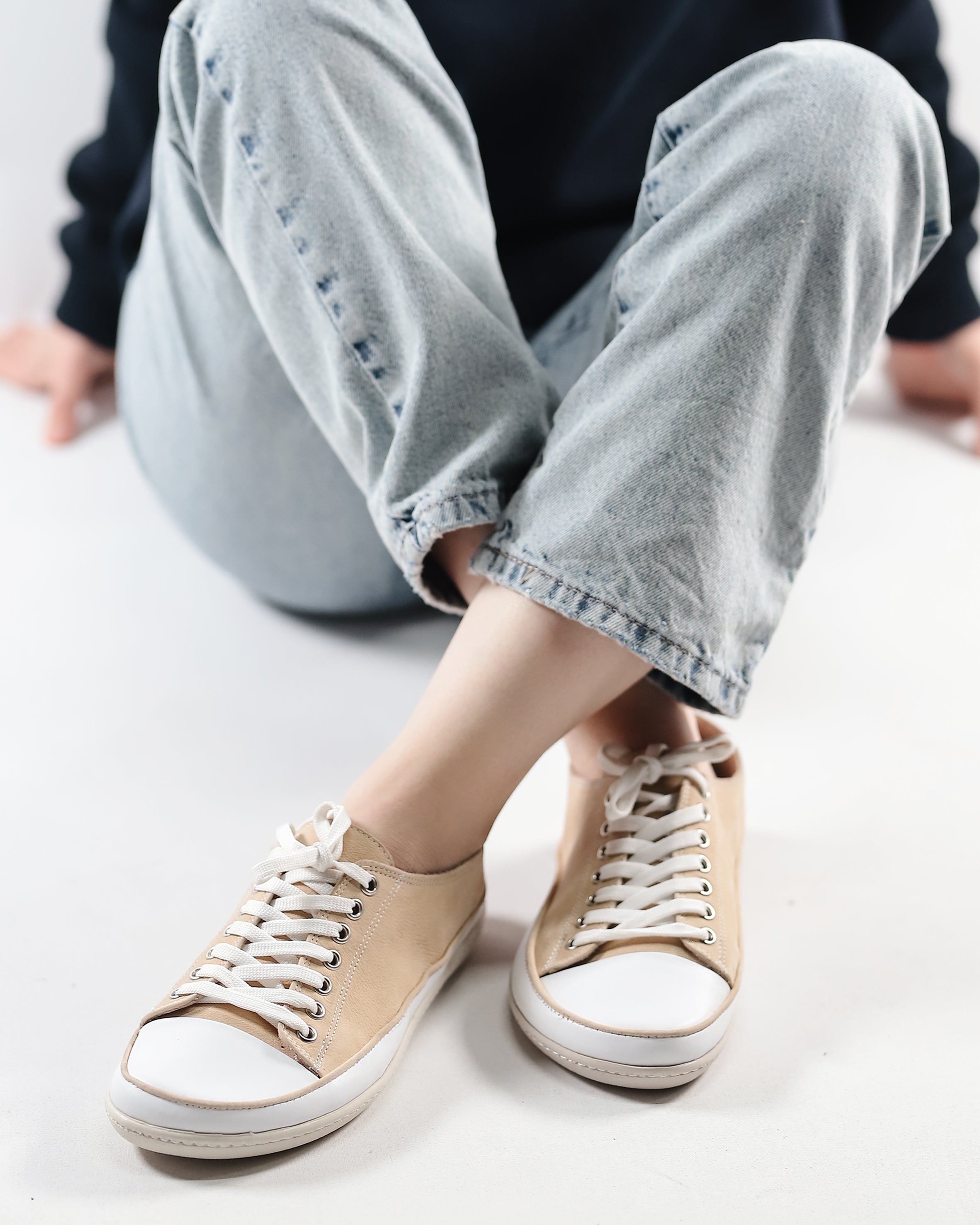 Cream Converse Style Wide Barefoot Shoes Nubuck Leather Handmade Rubber Outsole 