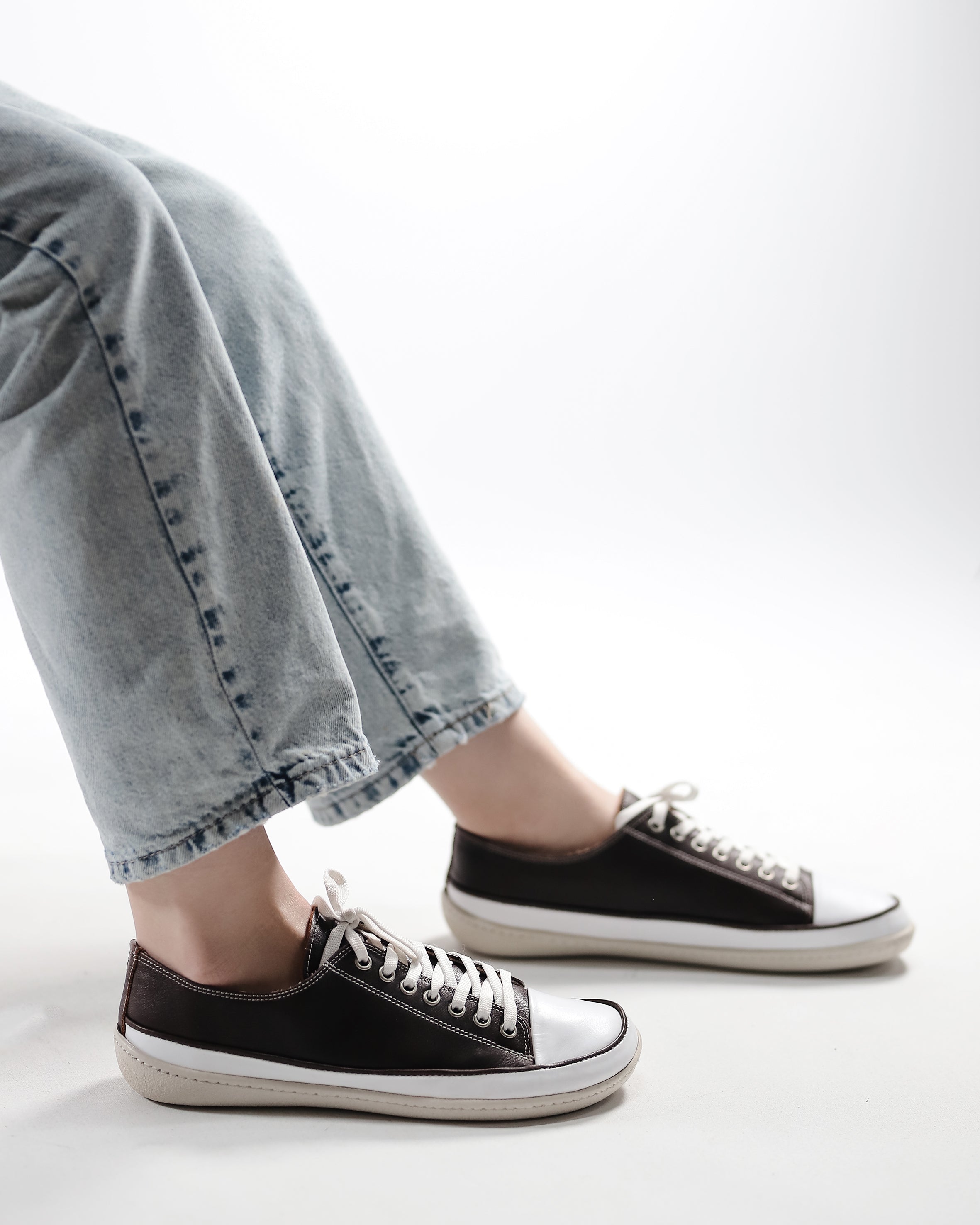 Dark Brown Converse Style Wide Barefoot Shoes Smooth Leather Handmade Rubber Outsole 