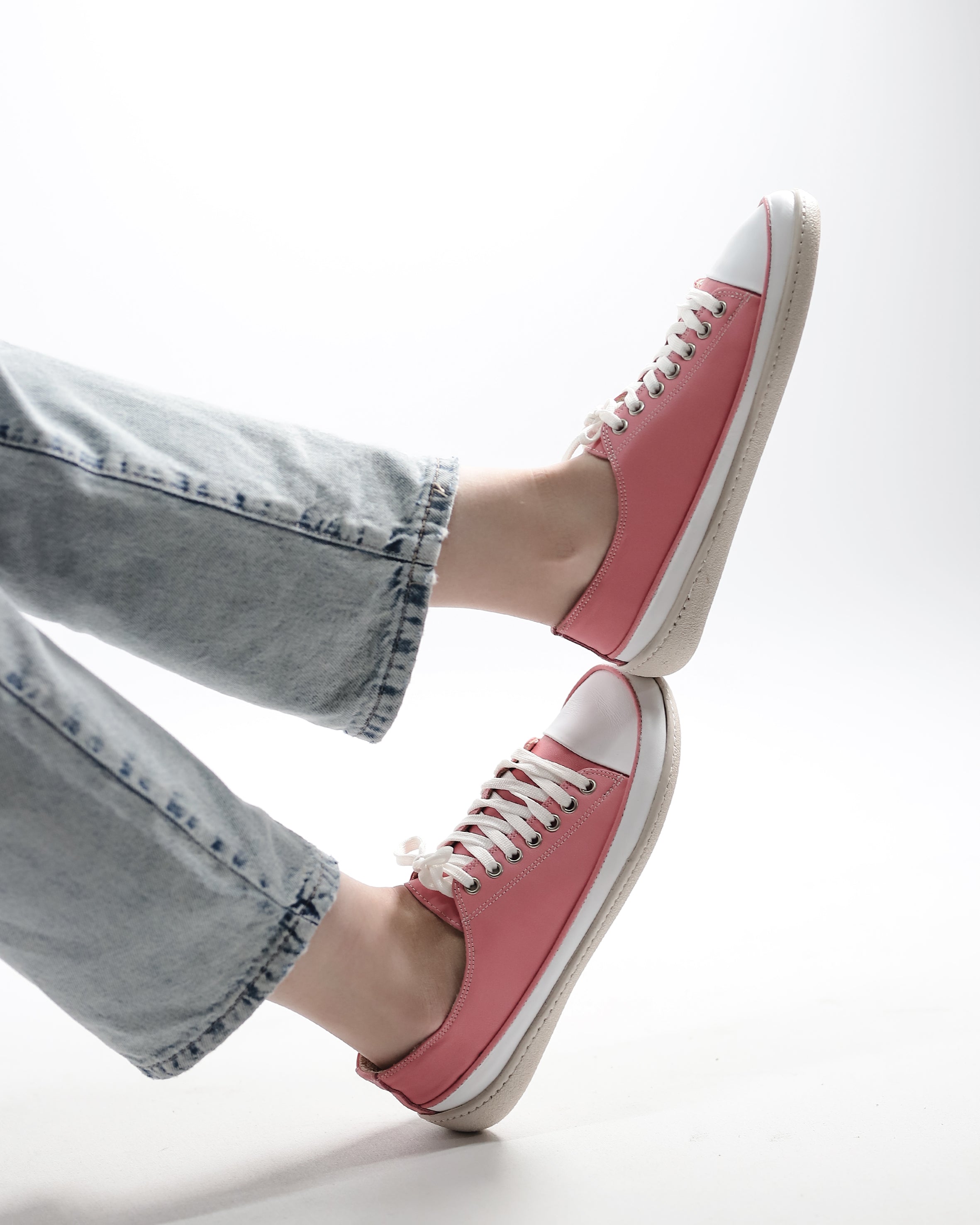 Pink Converse Style Wide Barefoot Shoes Smooth Leather Handmade Rubber Outsole 