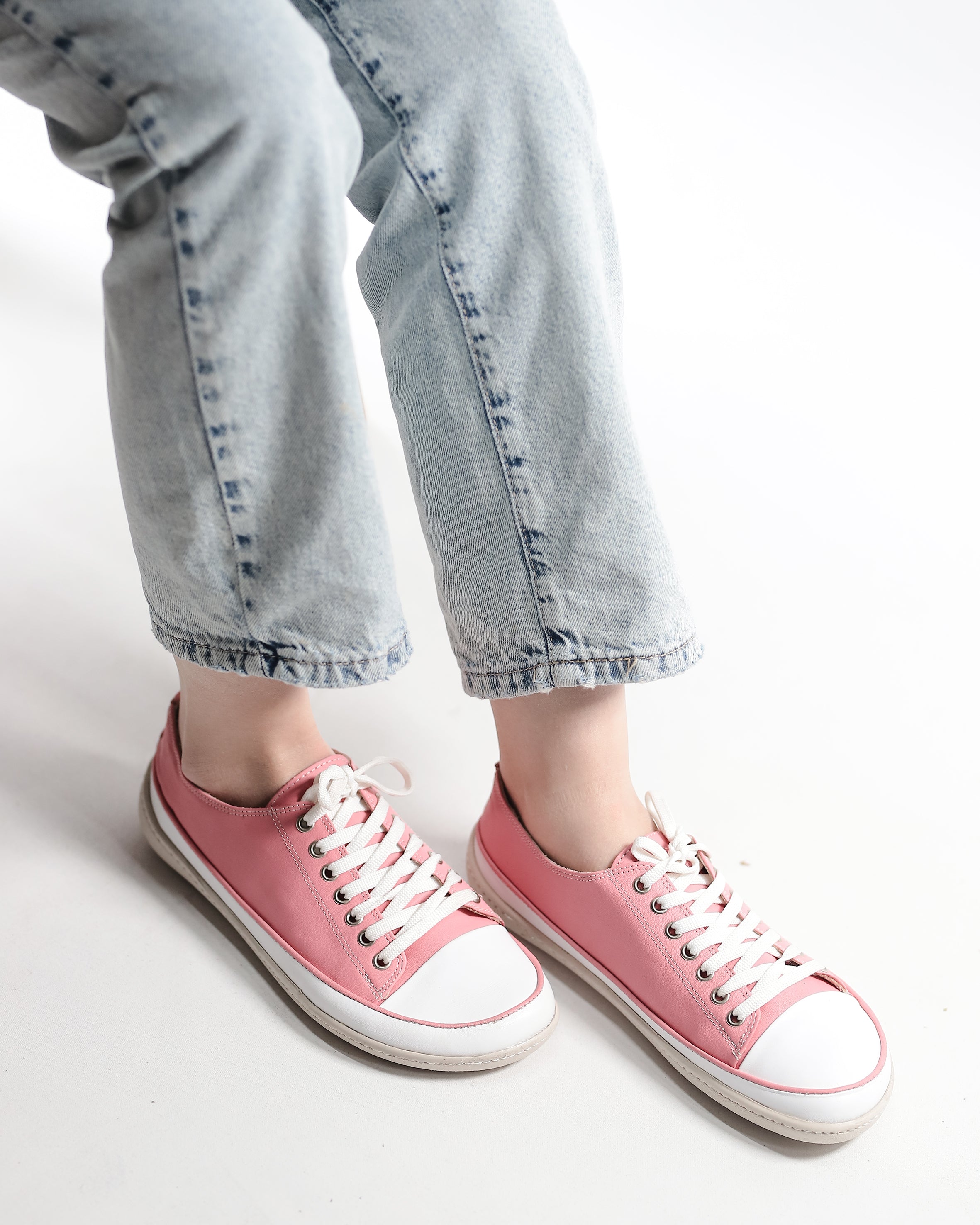 Pink Converse Style Wide Barefoot Shoes Smooth Leather Handmade Rubber Outsole 