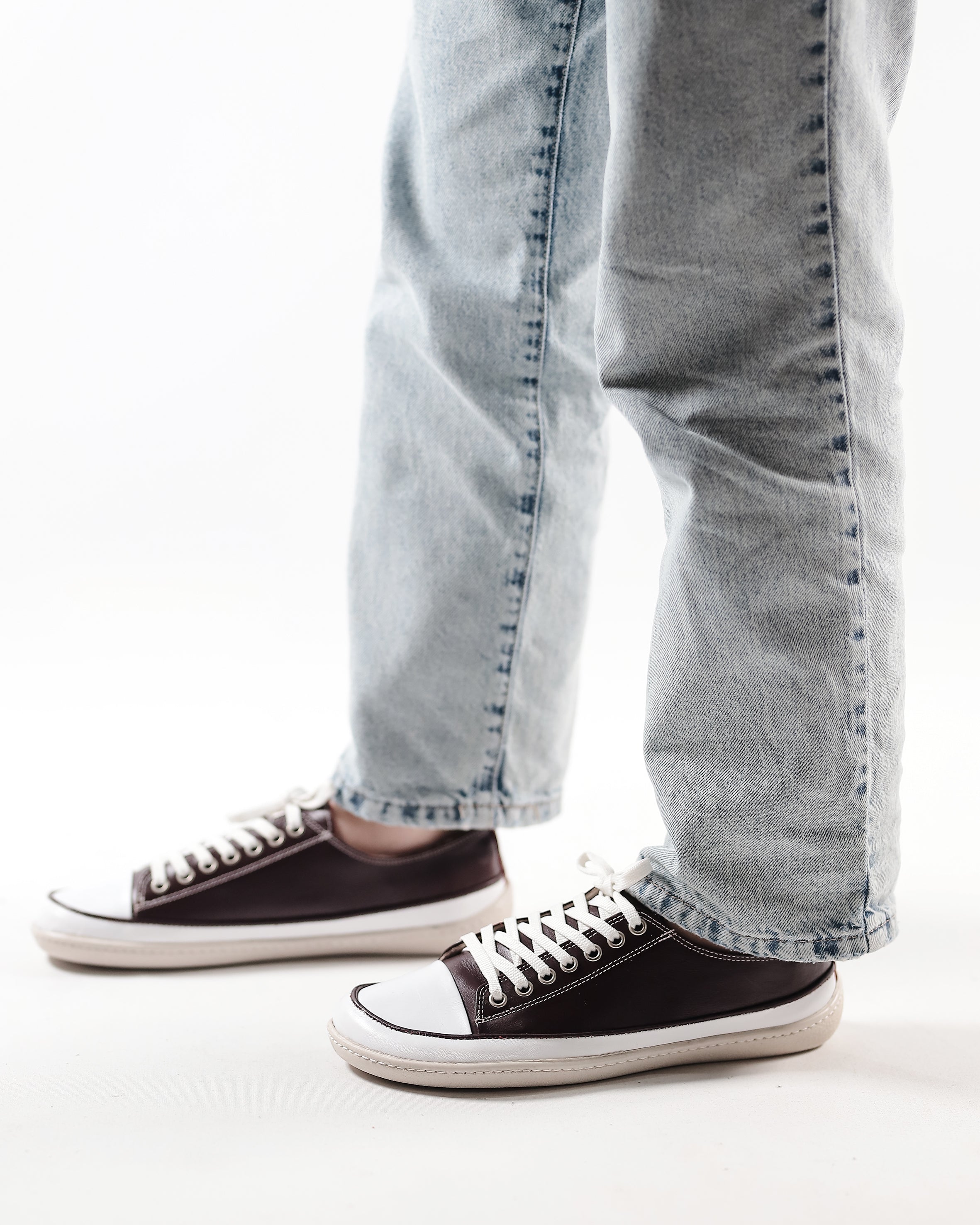Dark Brown Converse Style Wide Barefoot Shoes Smooth Leather Handmade Rubber Outsole 
