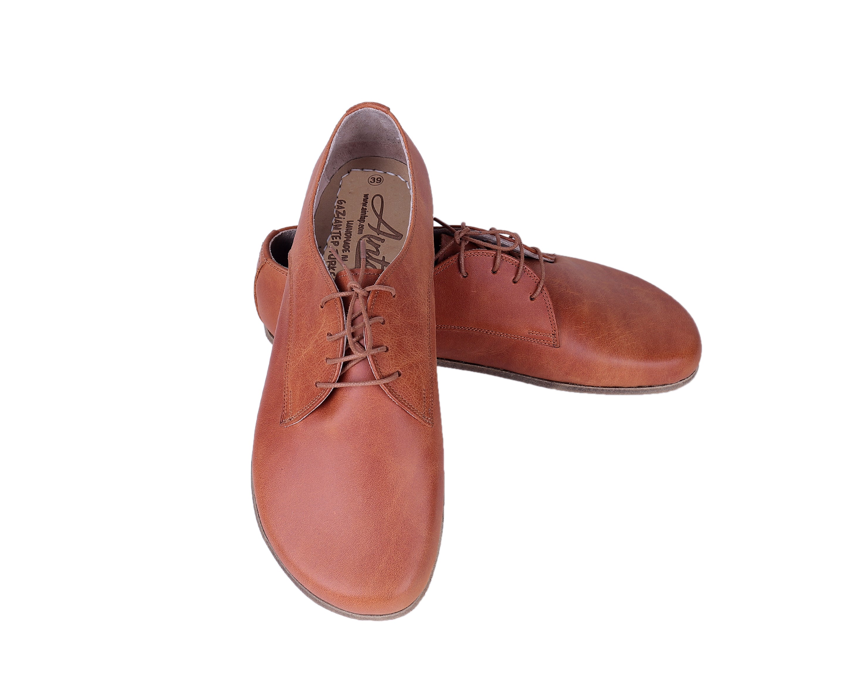 Honey Camel Oxford Wide Barefoot Crazy Leather Handmade Shoes 