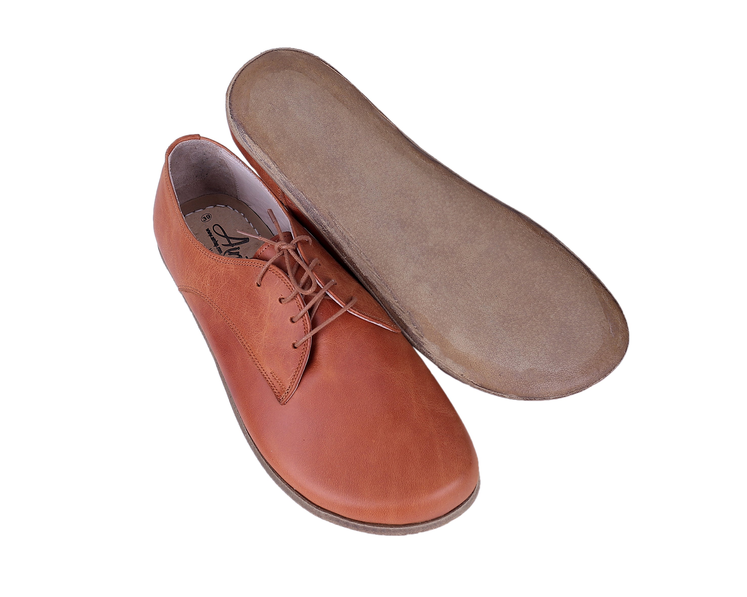 Honey Camel Oxford Wide Barefoot Crazy Leather Handmade Shoes 