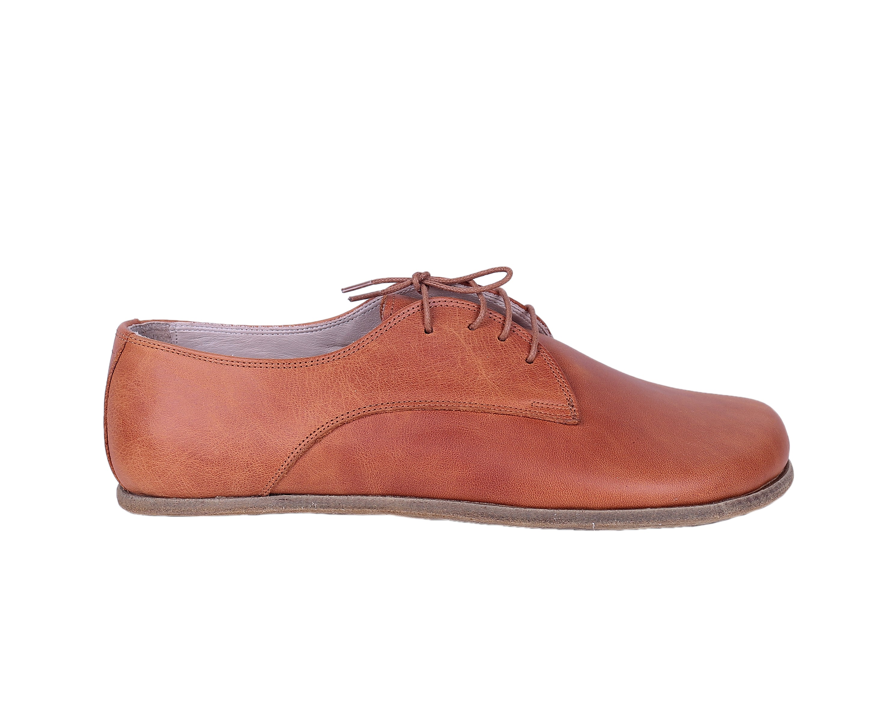 Honey Camel Oxford Wide Barefoot Crazy Leather Handmade Shoes 