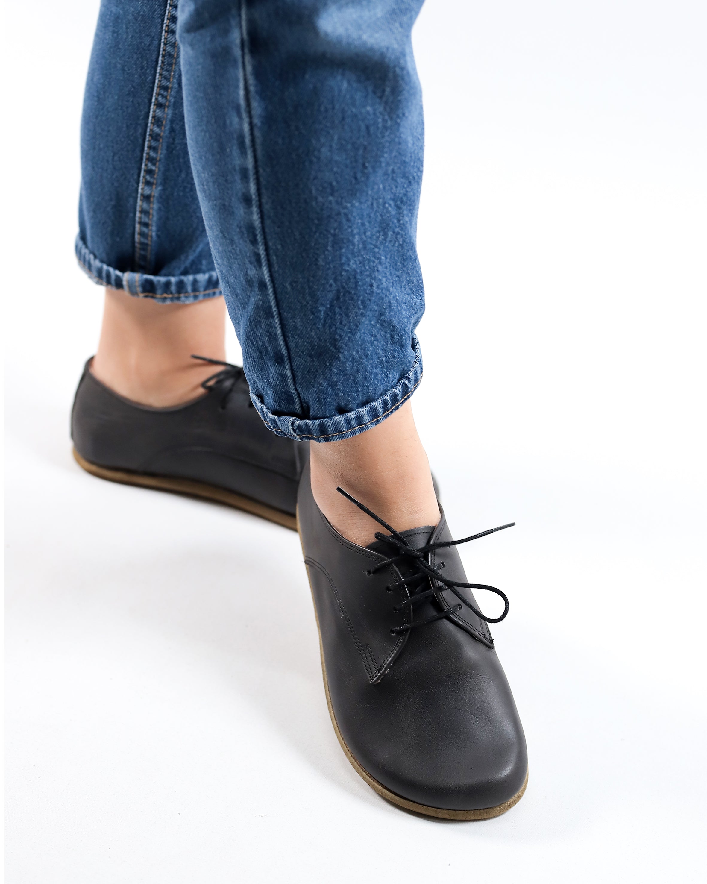Asphalt Oxford Wide Barefoot Crazy Leather Handmade Shoes 