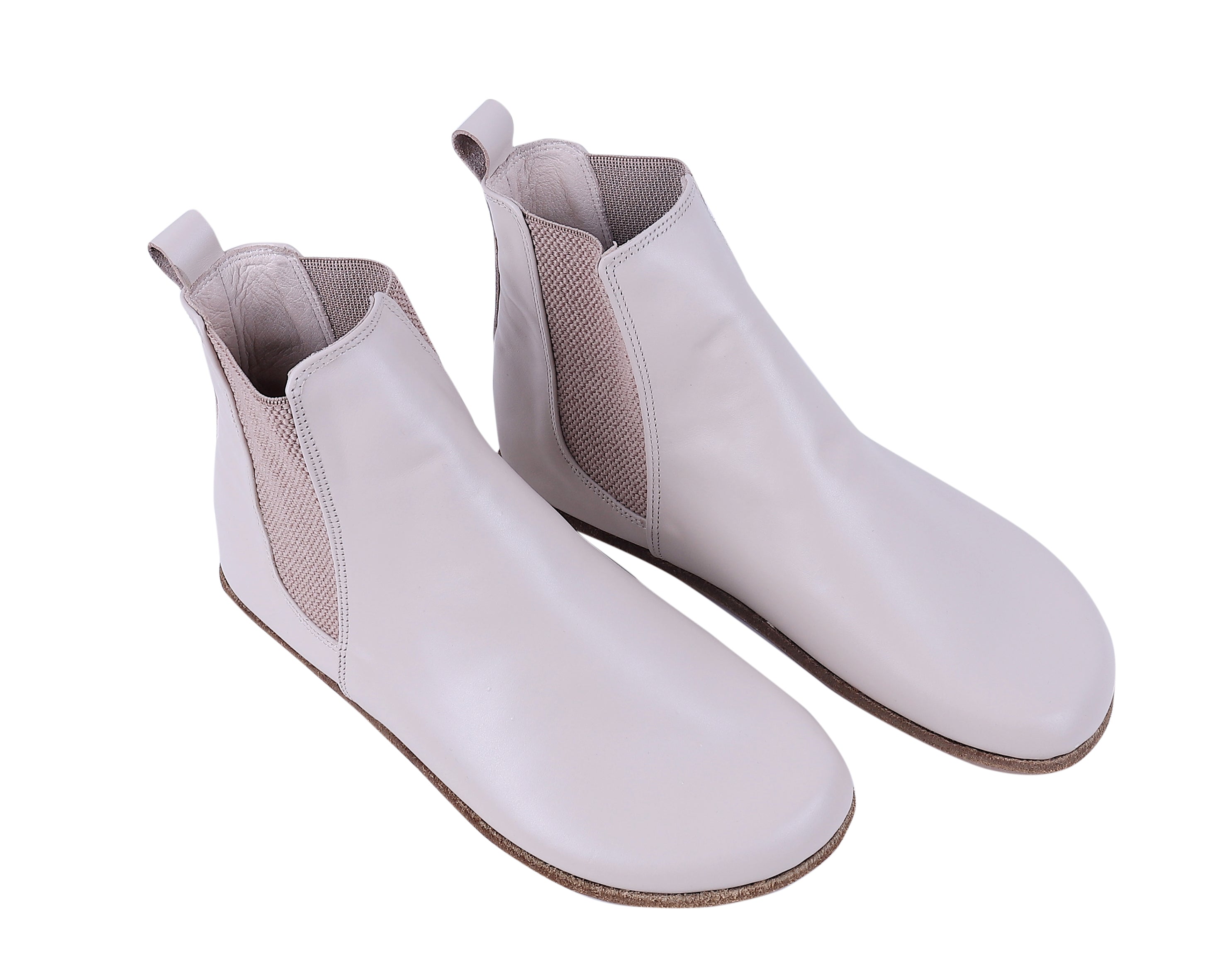 Cream Chelsea Boots Wide Barefoot Smooth Leather Handmade Shoes 
