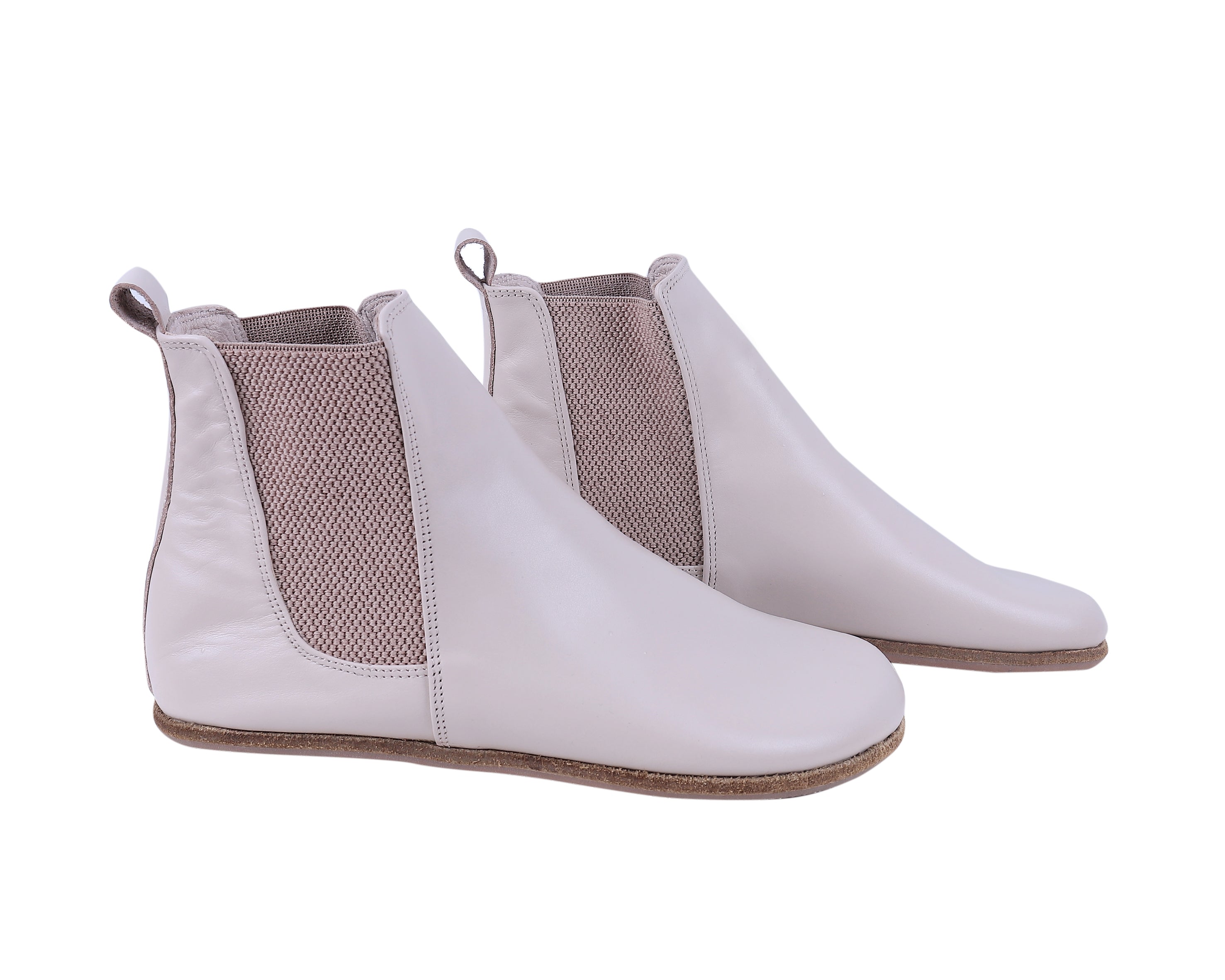 Cream Chelsea Boots Wide Barefoot Smooth Leather Handmade Shoes