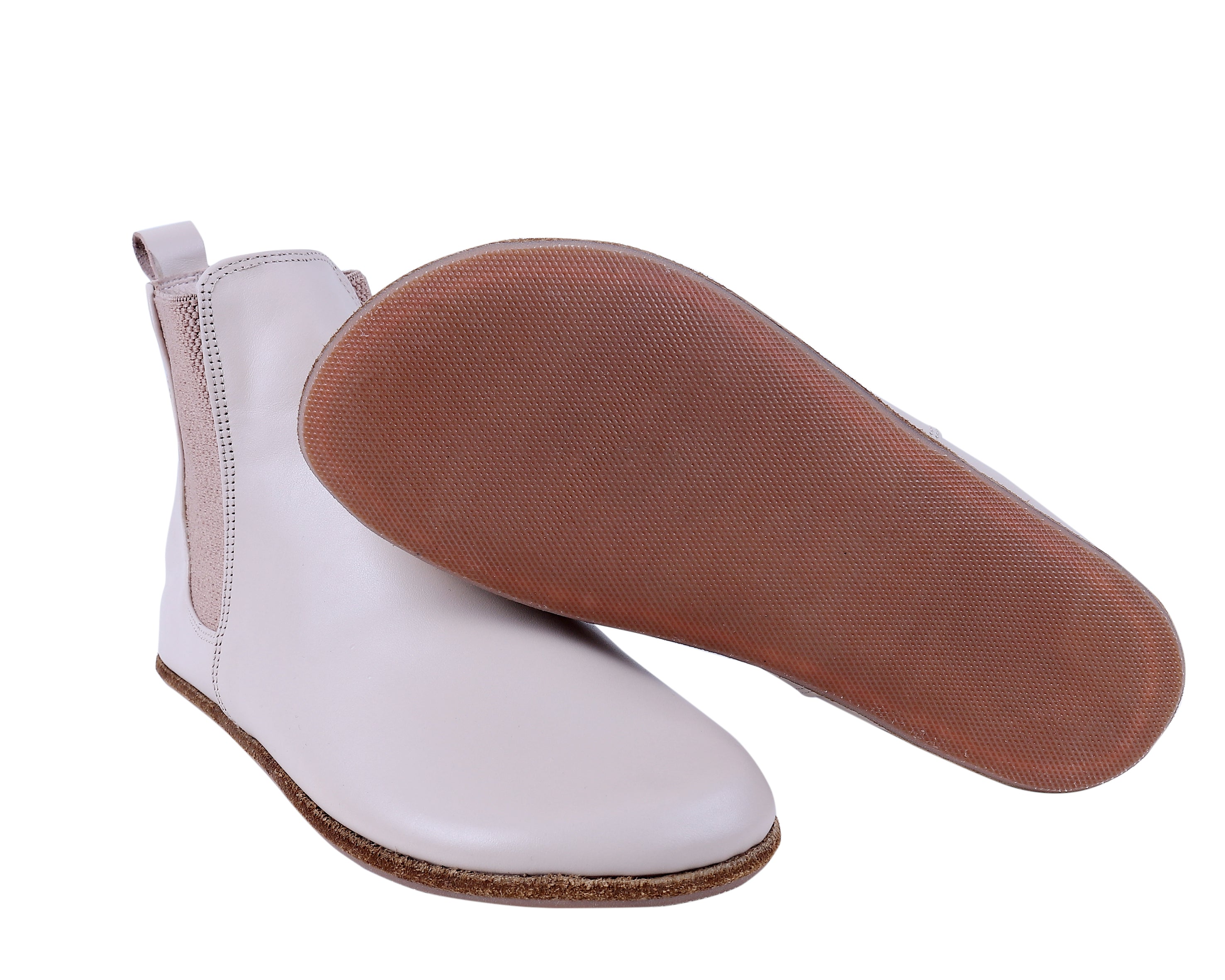 Cream Chelsea Boots Wide Barefoot Smooth Leather Handmade Shoes