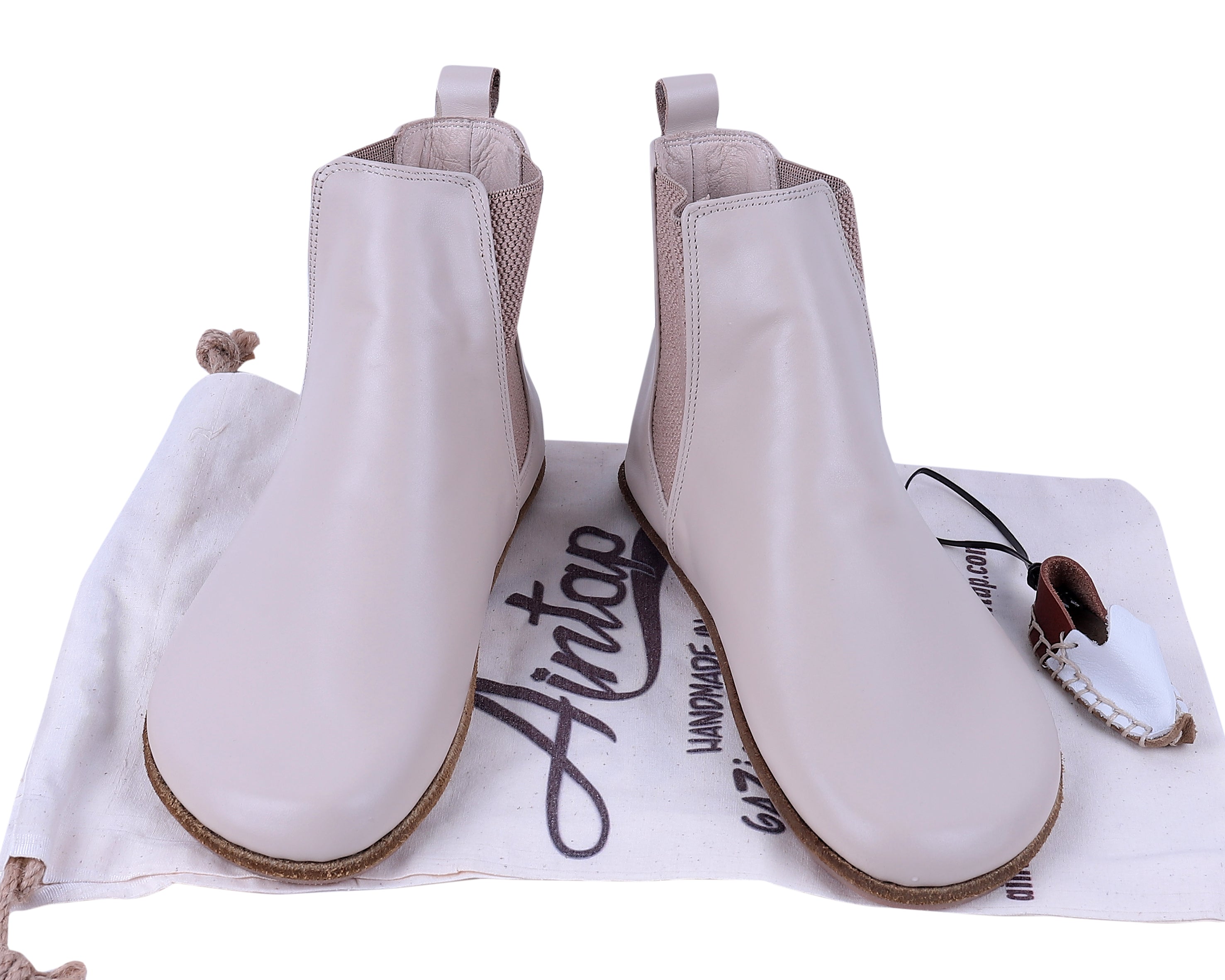 Cream Chelsea Boots Wide Barefoot Smooth Leather Handmade Shoes