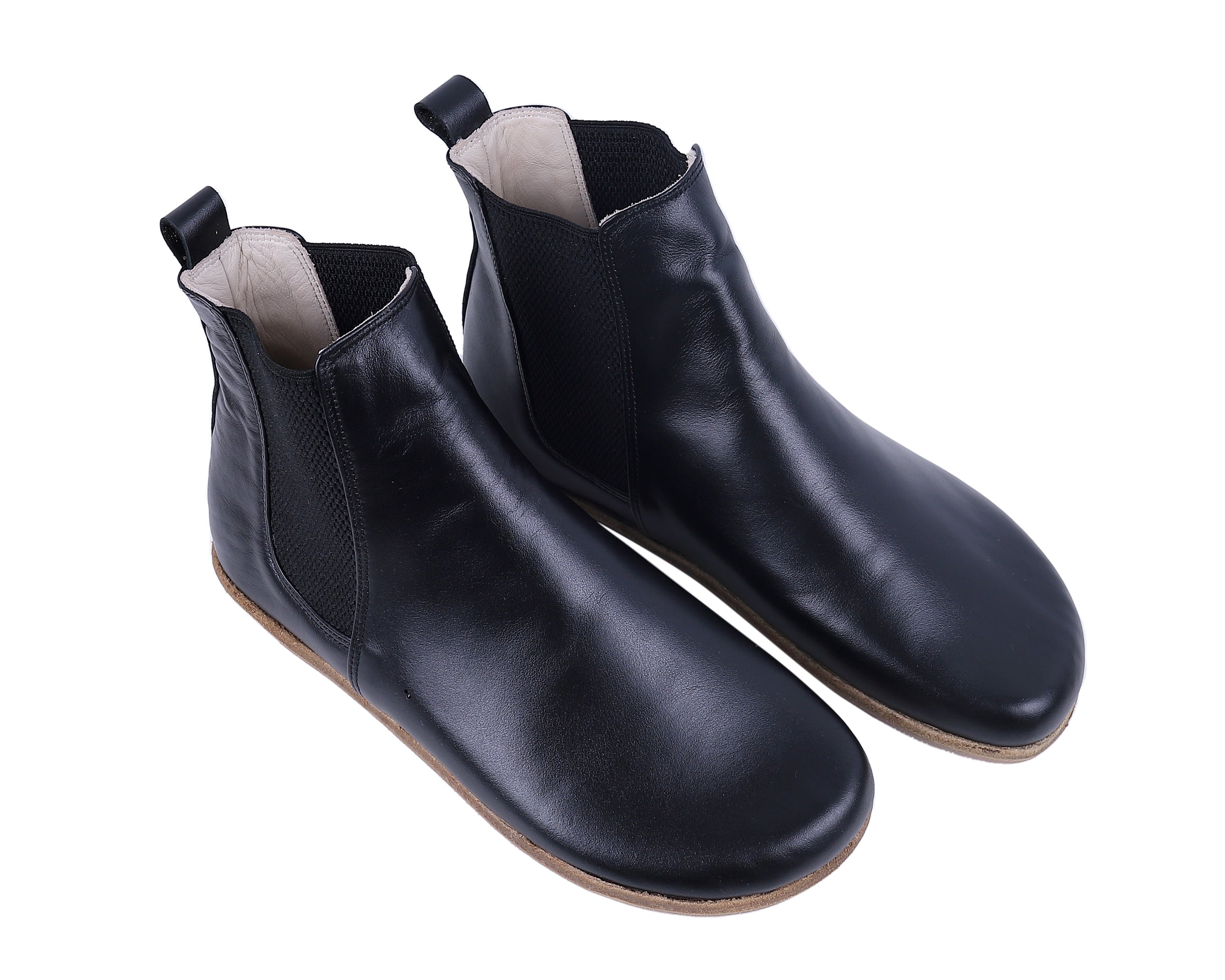 Black Chelsea Boots Wide Barefoot Smooth Leather Handmade Shoes