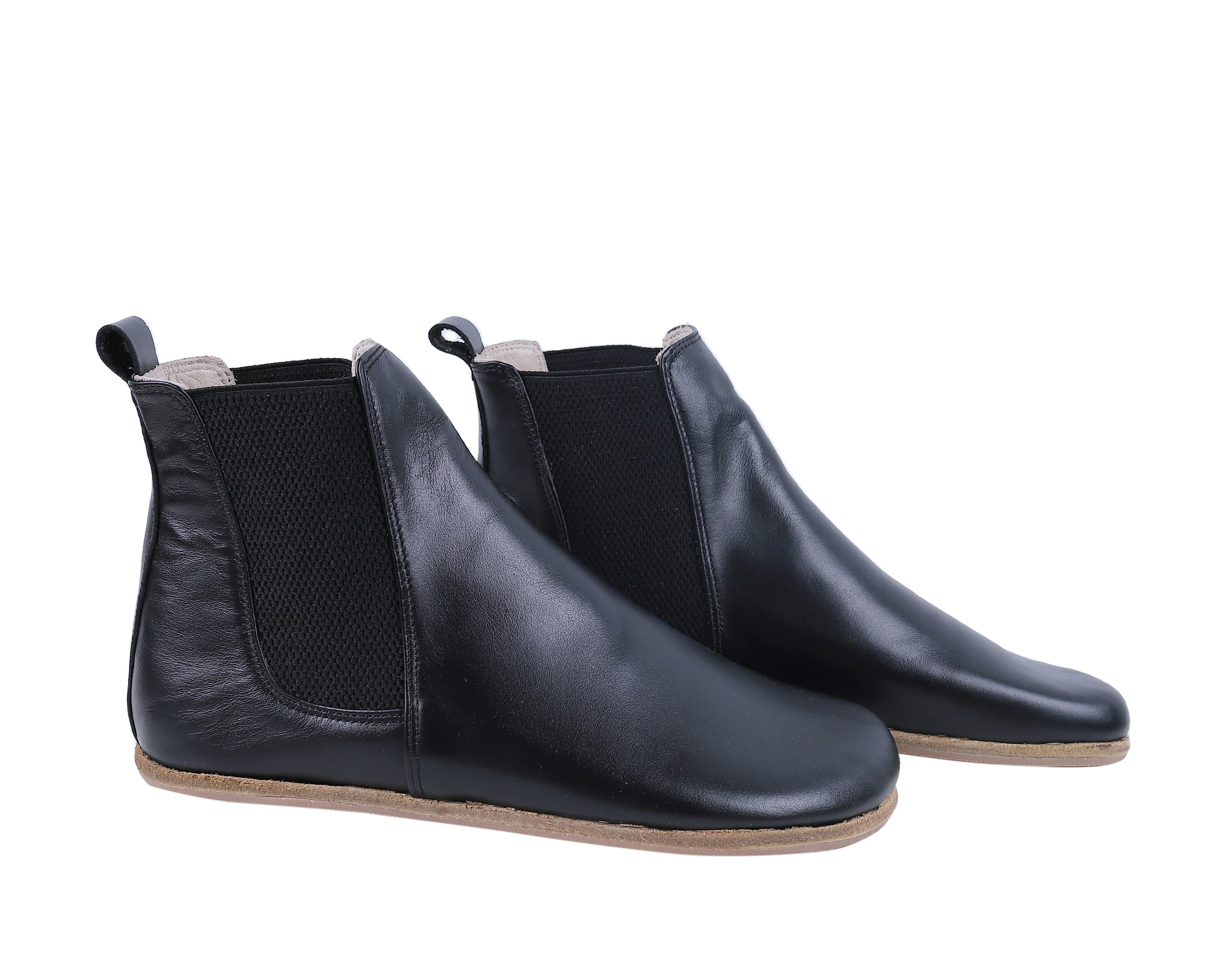 Black Chelsea Boots Wide Barefoot Smooth Leather Handmade Shoes