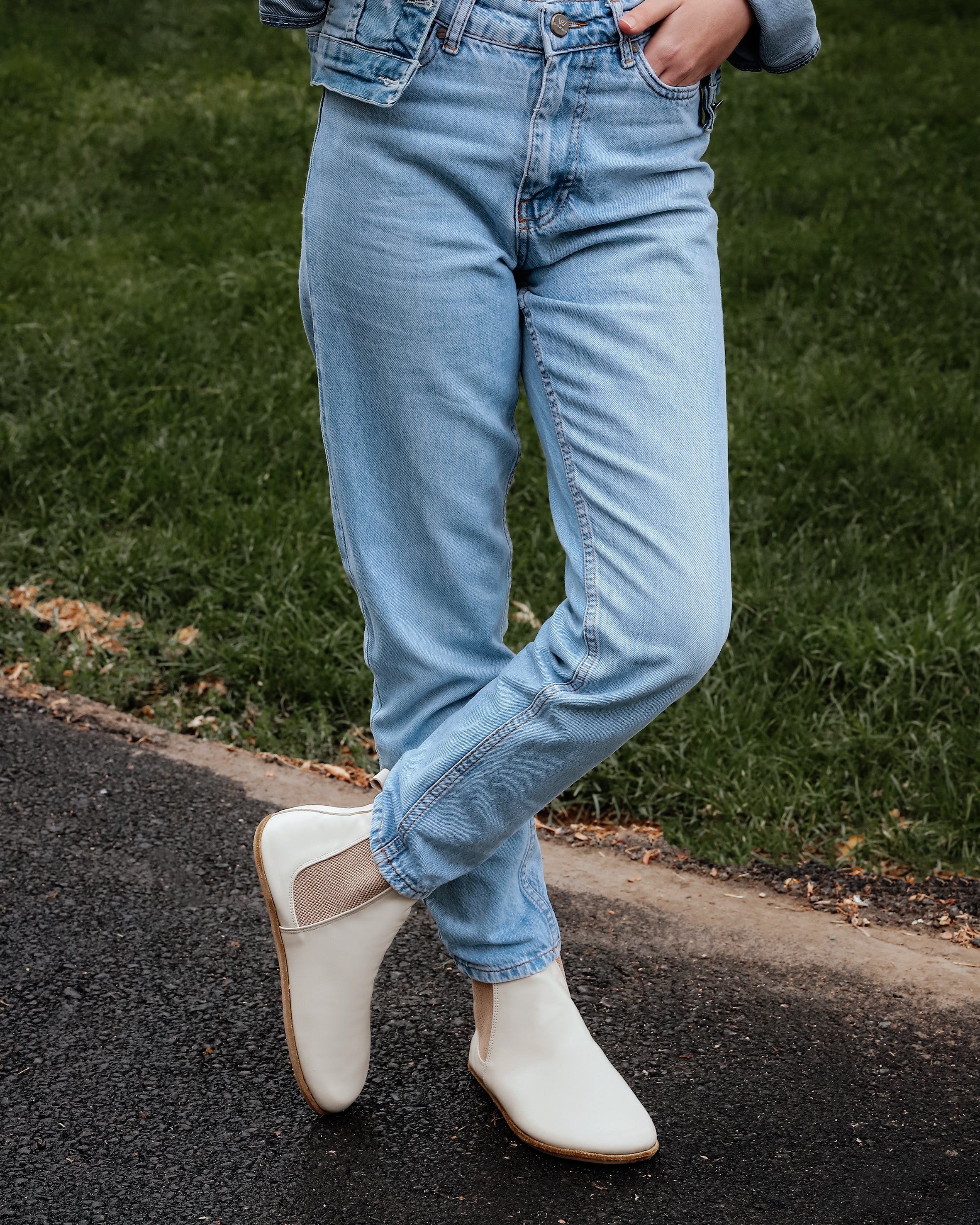 Cream Chelsea Boots Wide Barefoot Smooth Leather Handmade Shoes