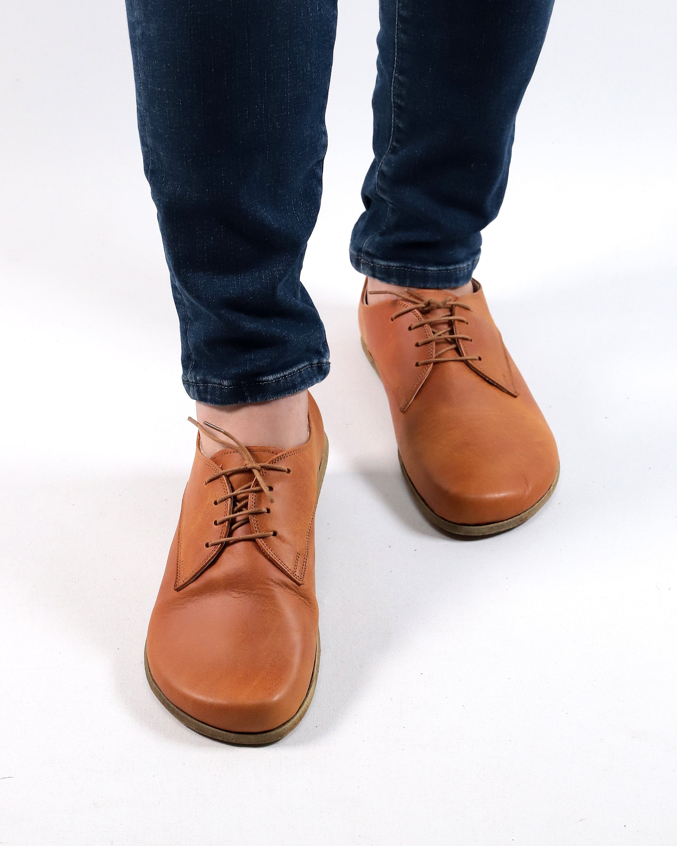 Honey Camel Oxford Wide Barefoot Crazy Leather Handmade Shoes 