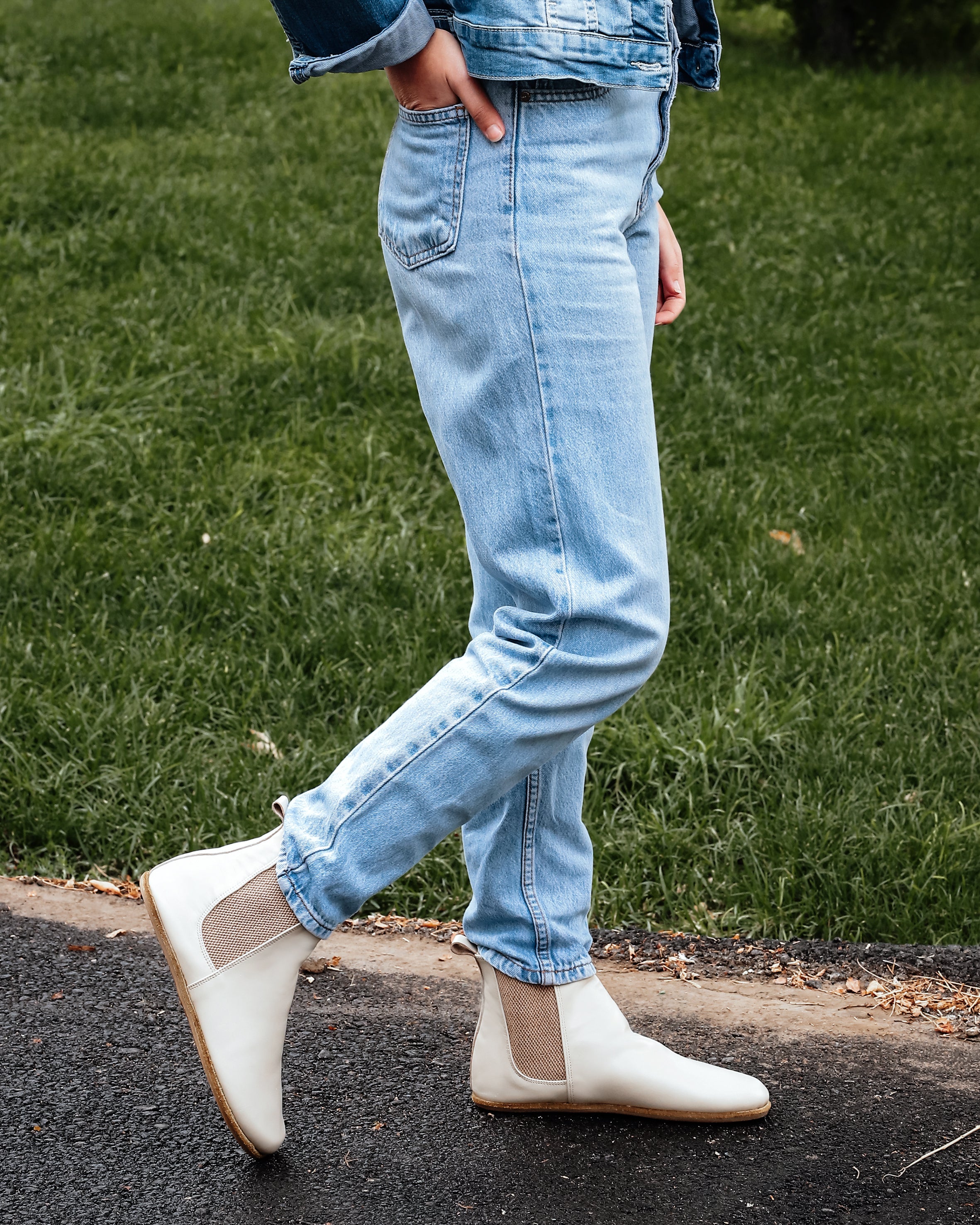 Cream Chelsea Boots Wide Barefoot Smooth Leather Handmade Shoes