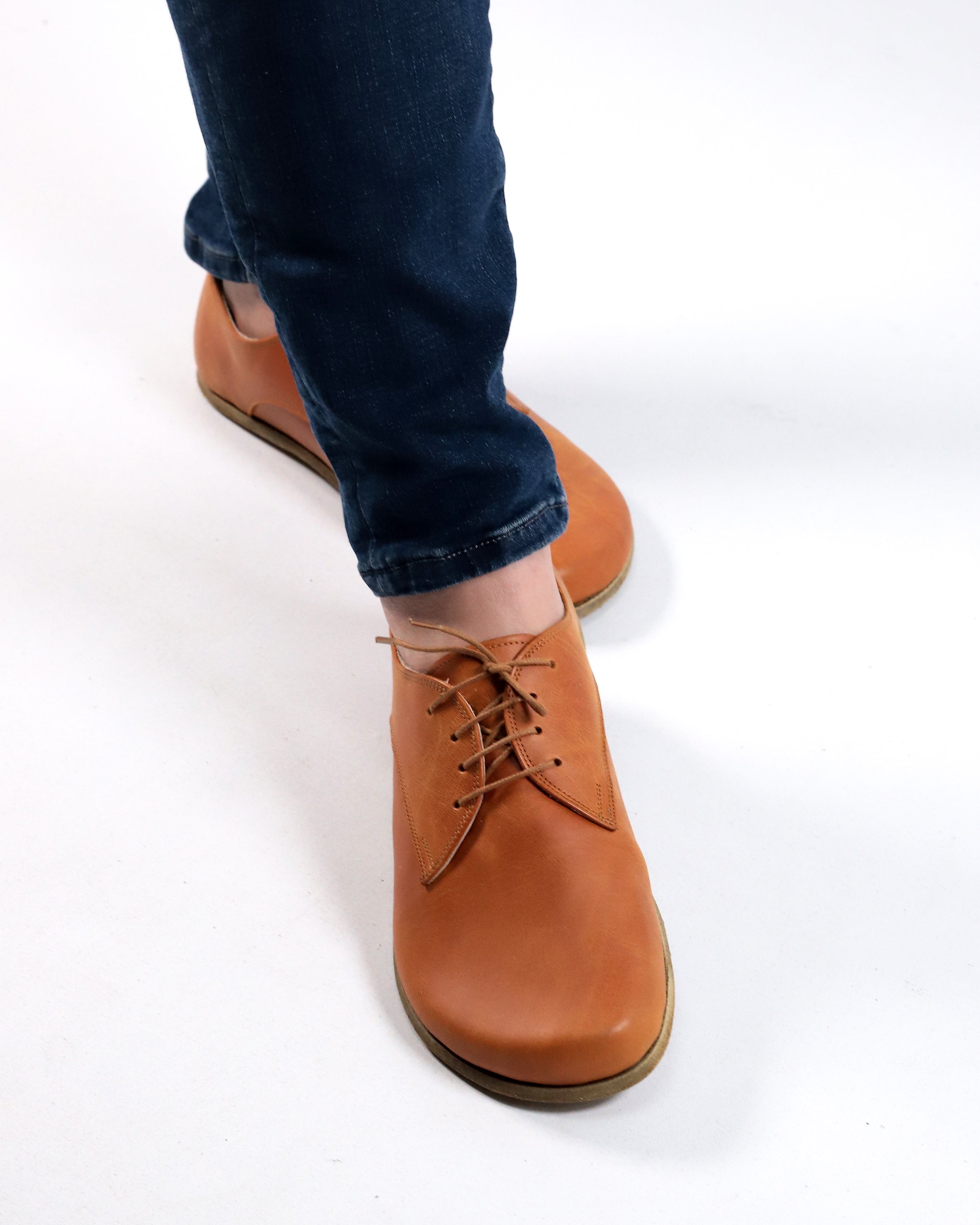 Honey Camel Oxford Wide Barefoot Crazy Leather Handmade Shoes 