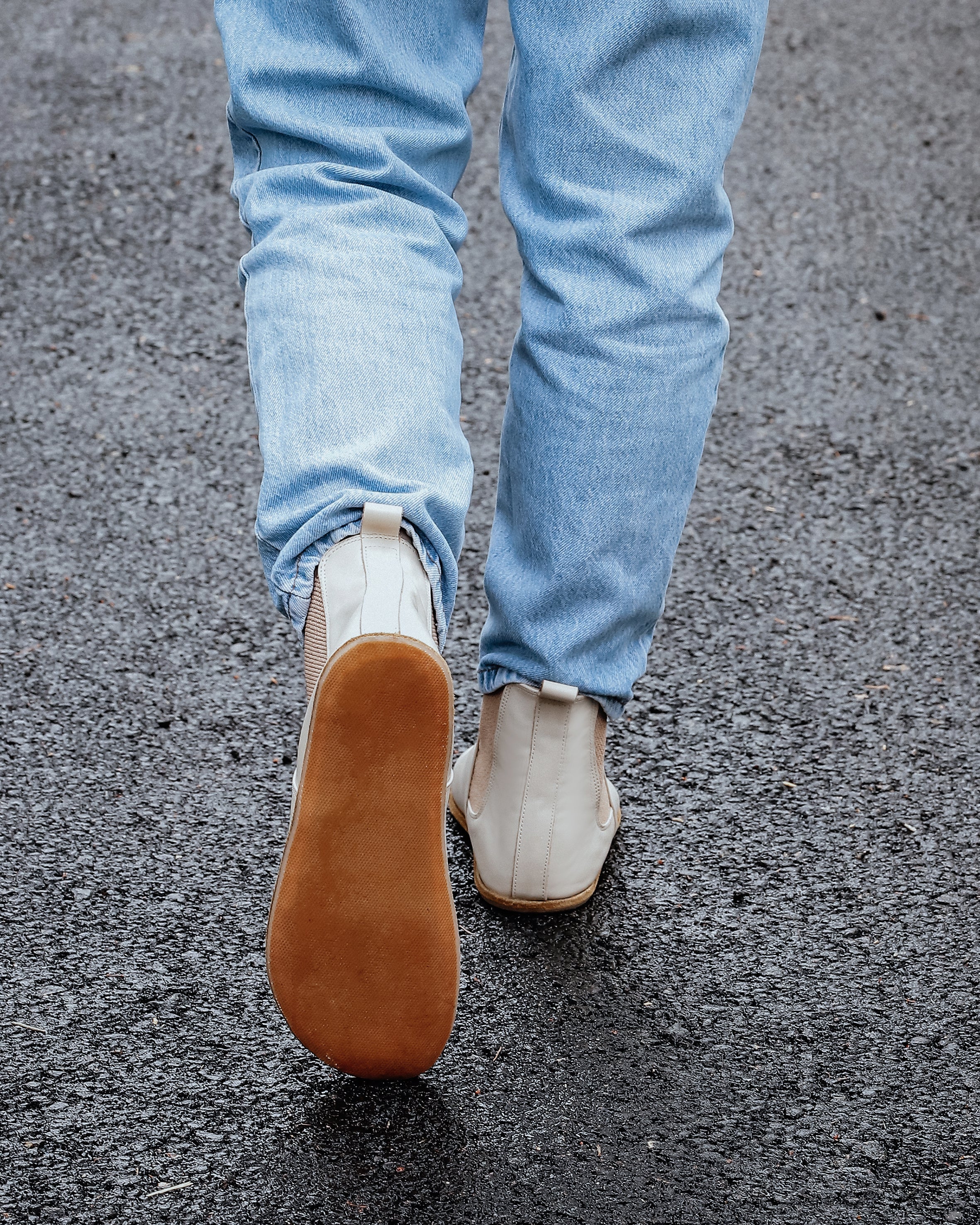 Cream Chelsea Boots Wide Barefoot Smooth Leather Handmade Shoes 