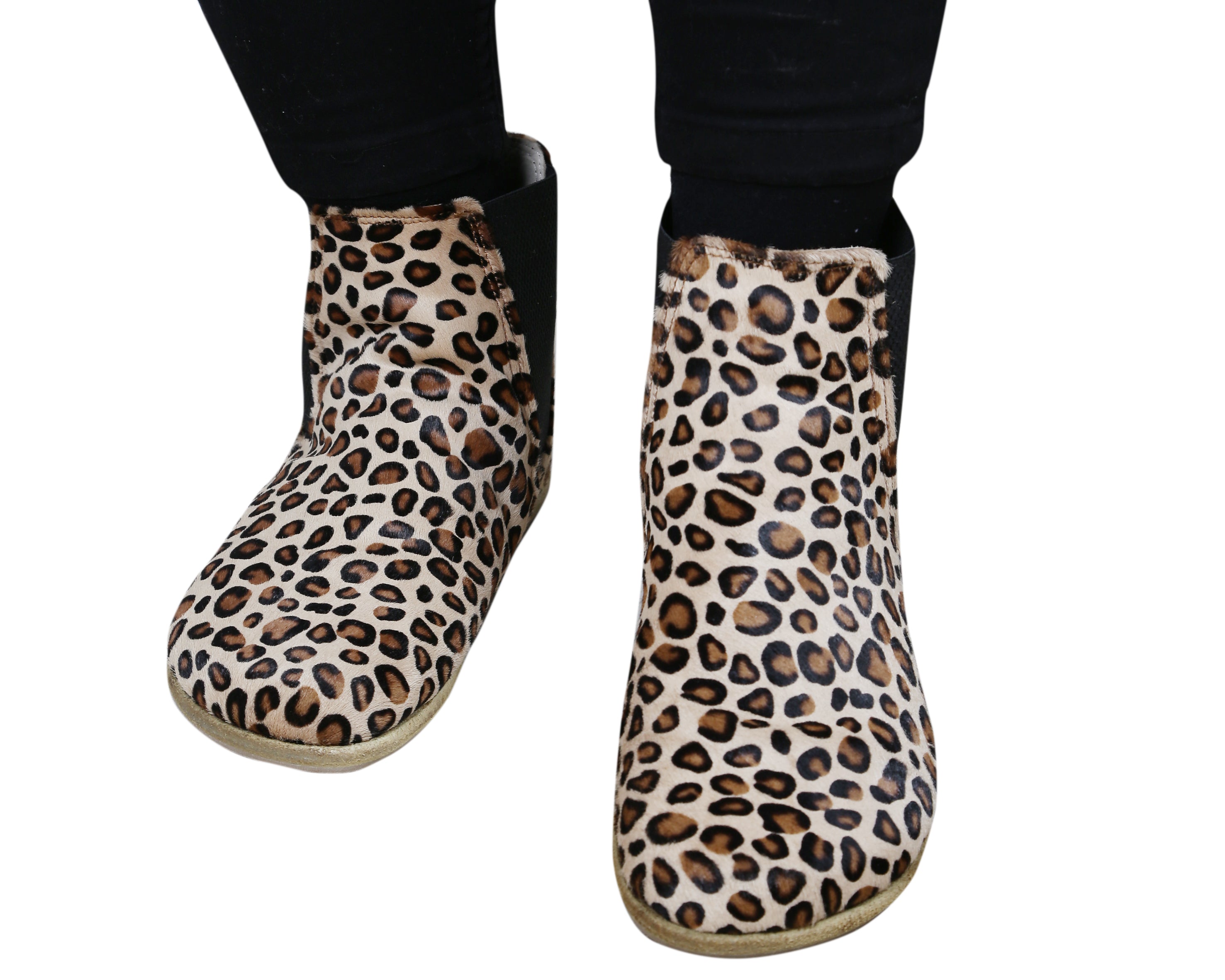 Leopard Chelsea Boots Wide Barefoot Smooth Leather Handmade Shoes 
