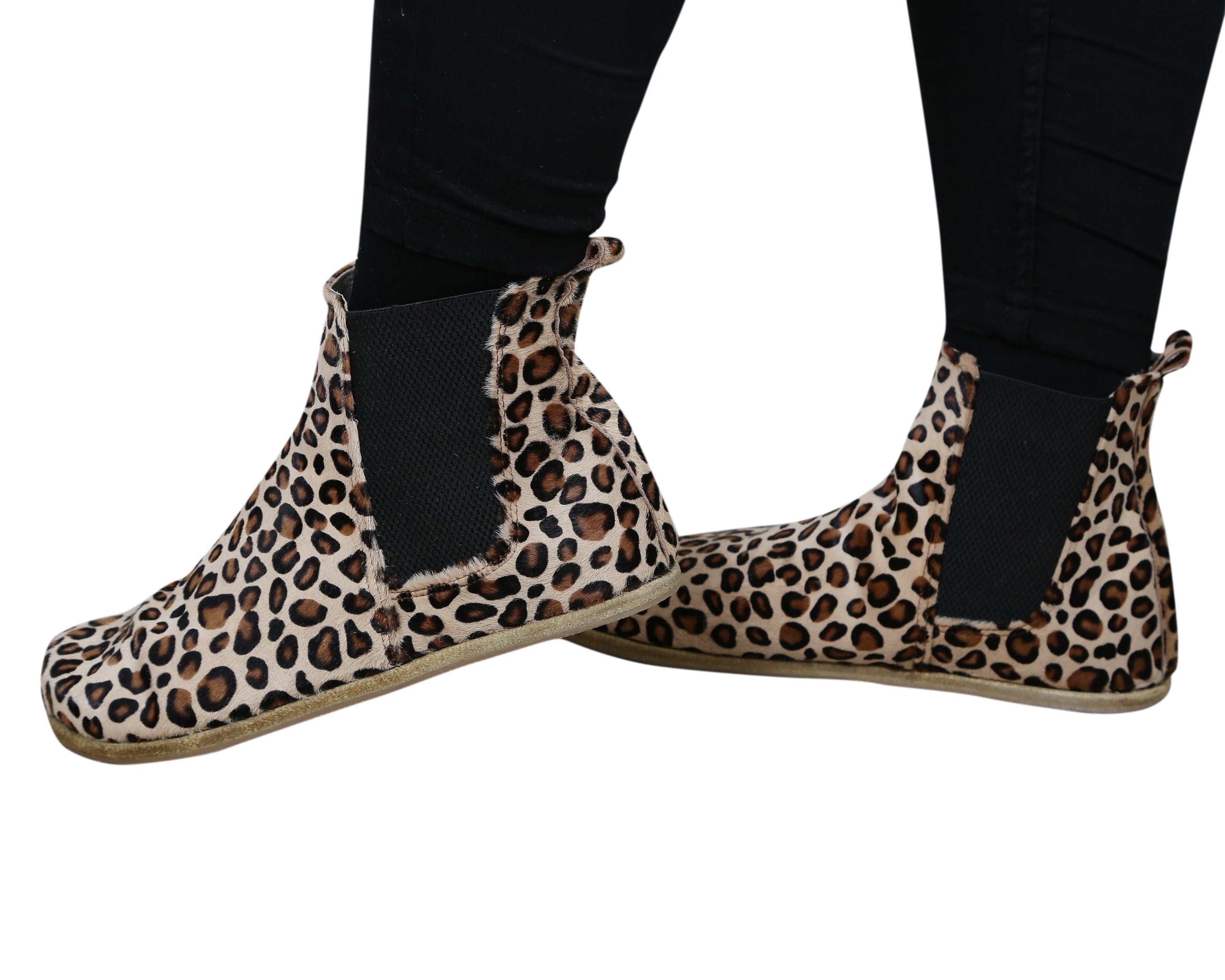 Leopard Chelsea Boots Wide Barefoot Smooth Leather Handmade Shoes 