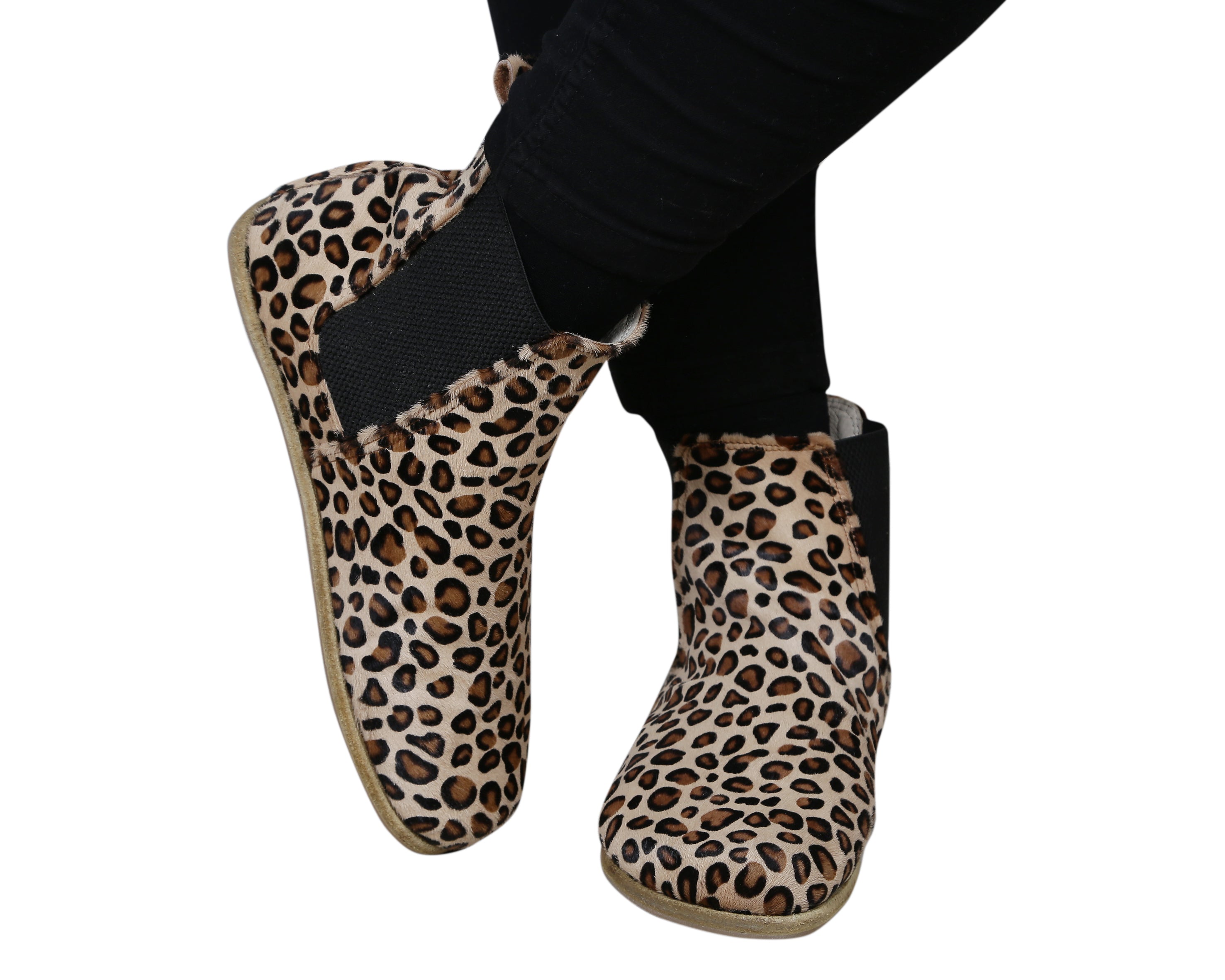 Leopard Chelsea Boots Wide Barefoot Smooth Leather Handmade Shoes 