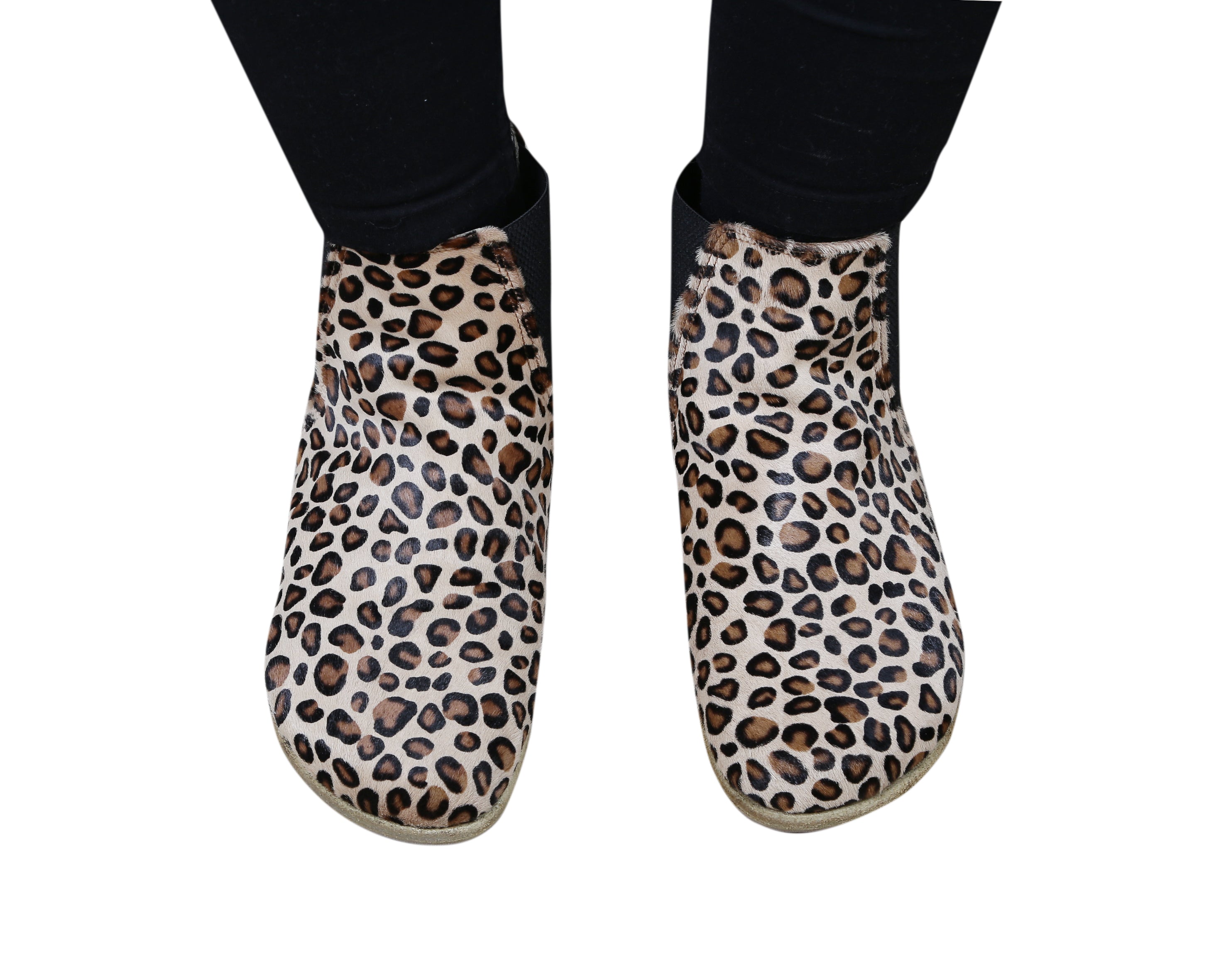 Leopard Chelsea Boots Wide Barefoot Smooth Leather Handmade Shoes