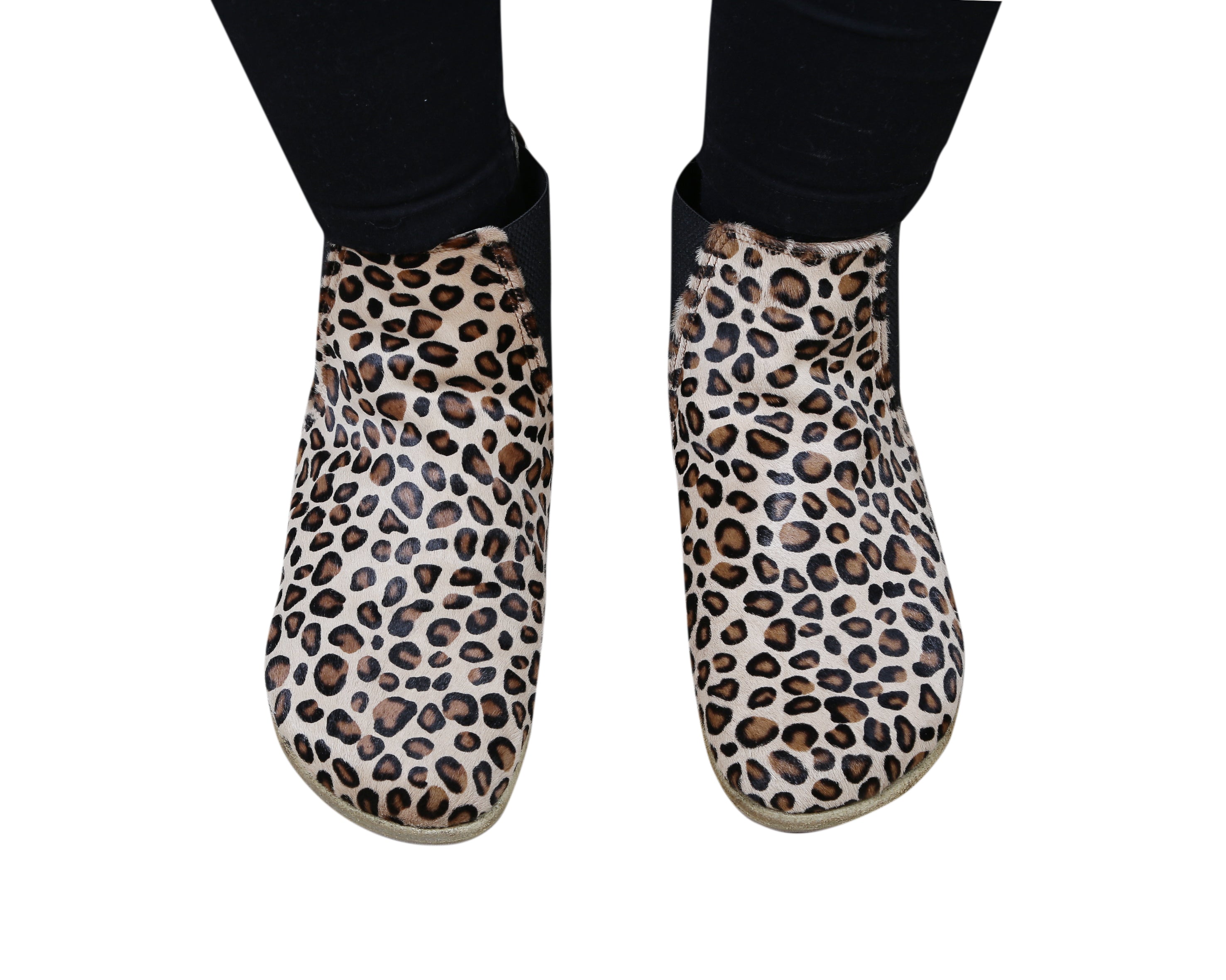 Leopard Chelsea Boots Wide Barefoot Smooth Leather Handmade Shoes 