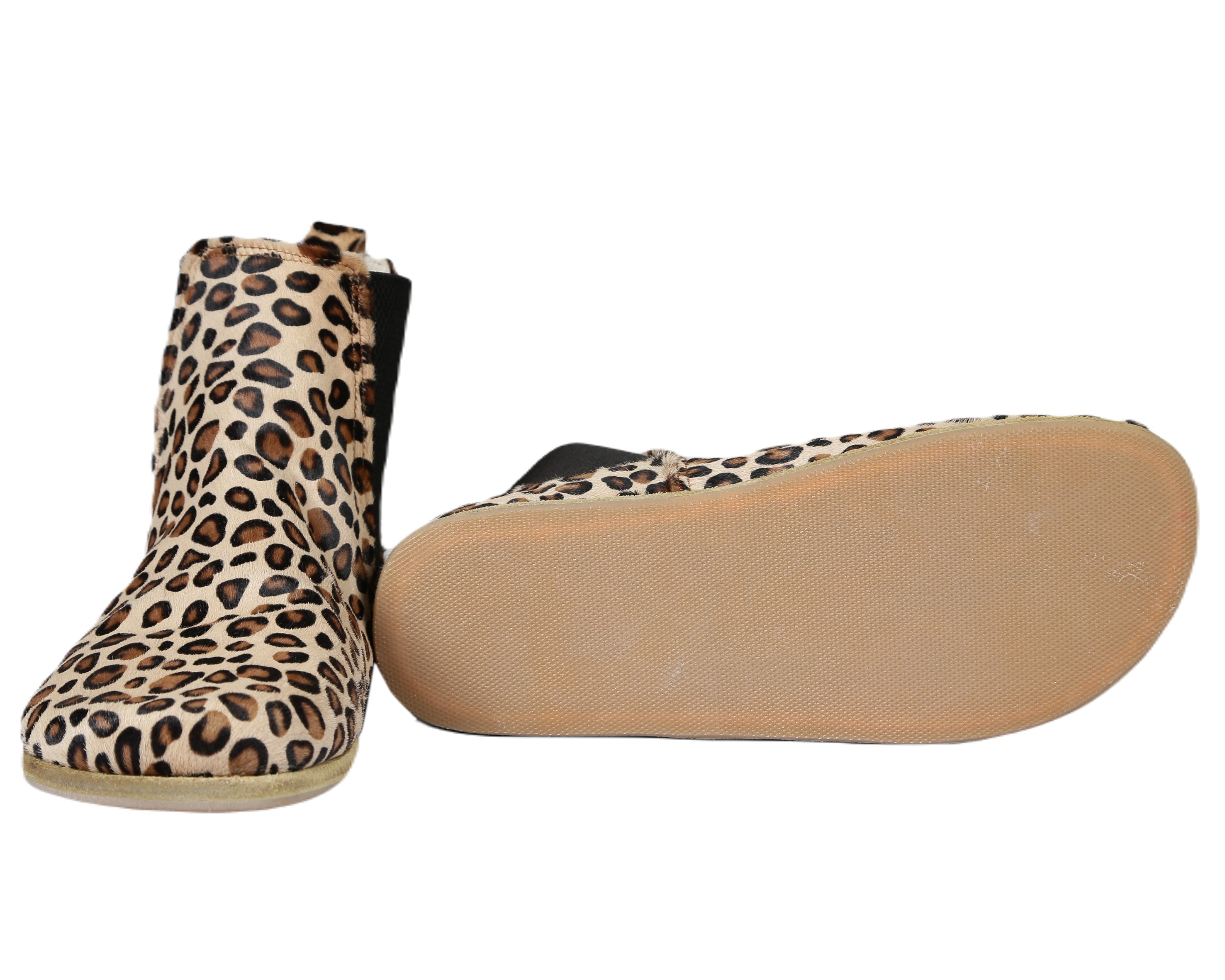 Leopard Chelsea Boots Wide Barefoot Smooth Leather Handmade Shoes 