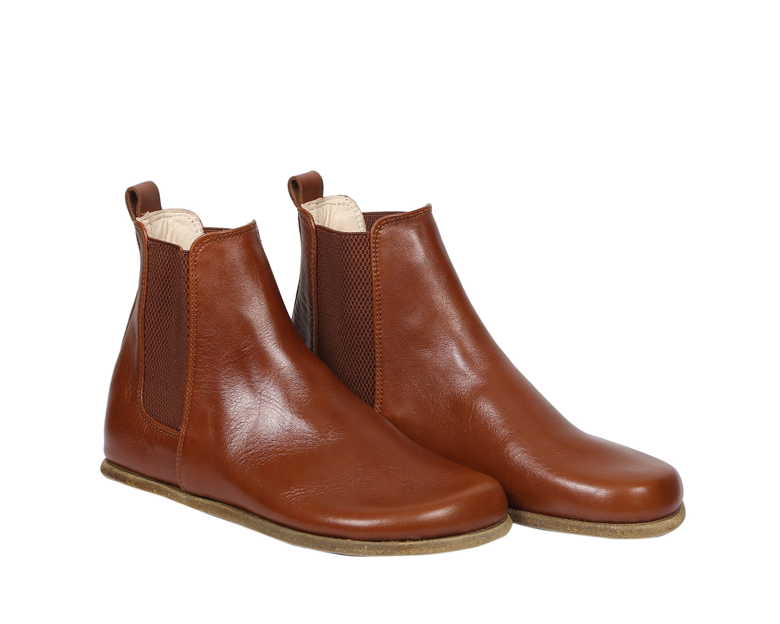 Brown Chelsea Boots Wide Barefoot Smooth Leather Handmade Shoes 