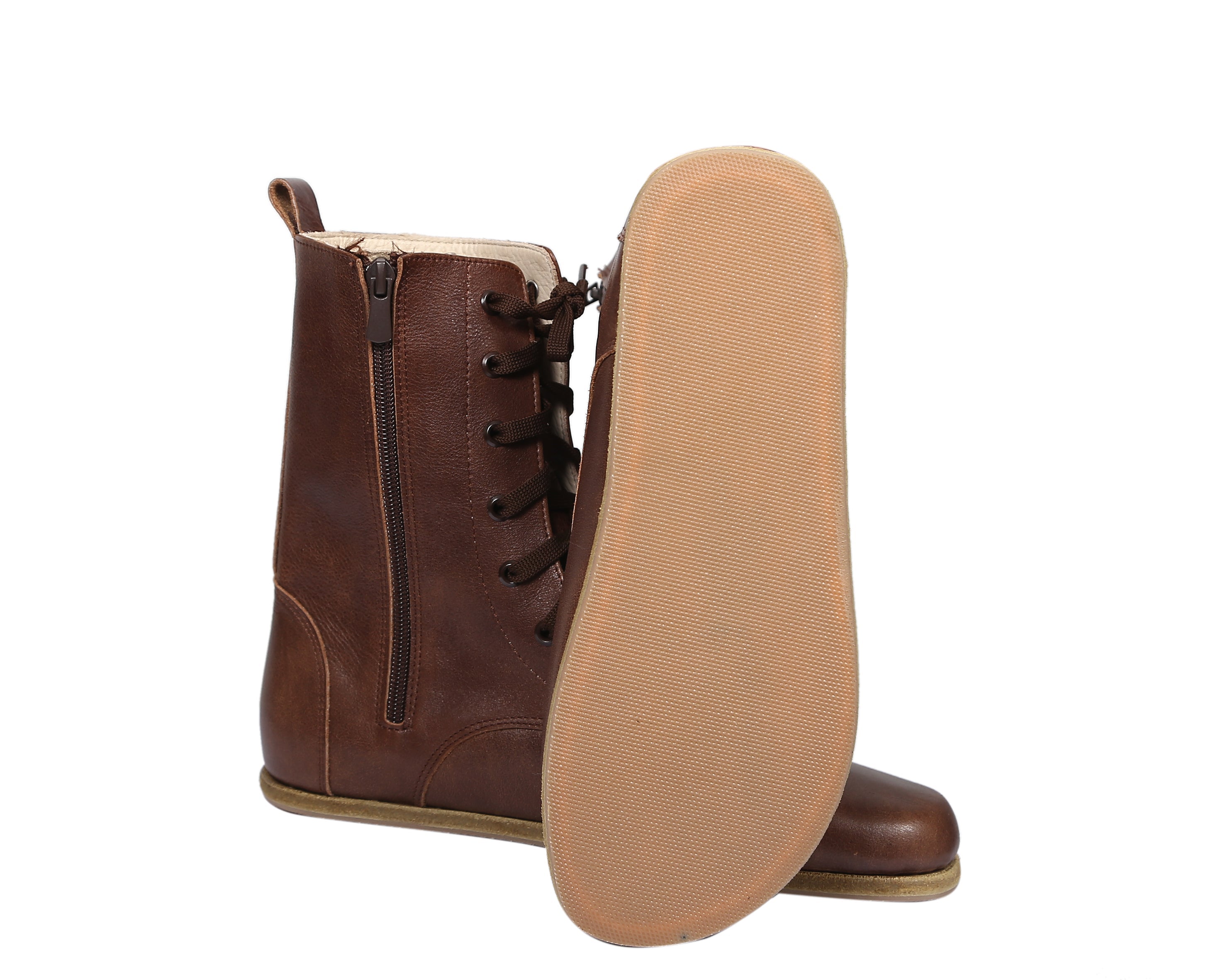 Dark Brown Long Boots Wide Barefoot Smooth Leather Handmade Shoes 