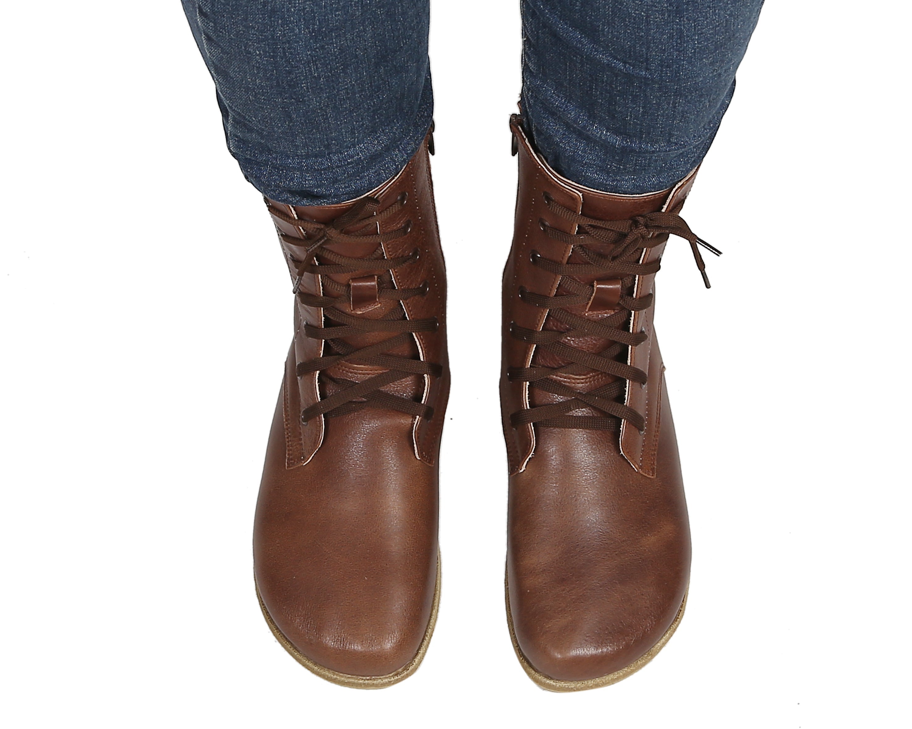 Dark Brown Long Boots Wide Barefoot Smooth Leather Handmade Shoes 