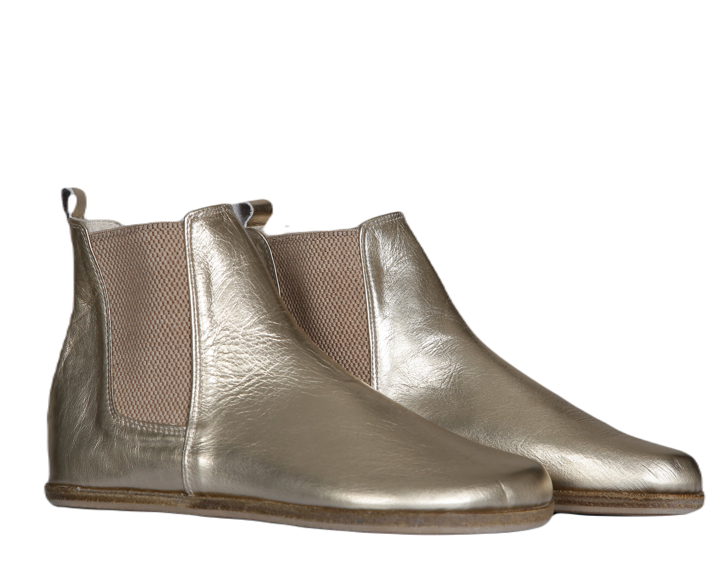 Gold Chelsea Boots Wide Barefoot Smooth Leather Handmade Shoes 