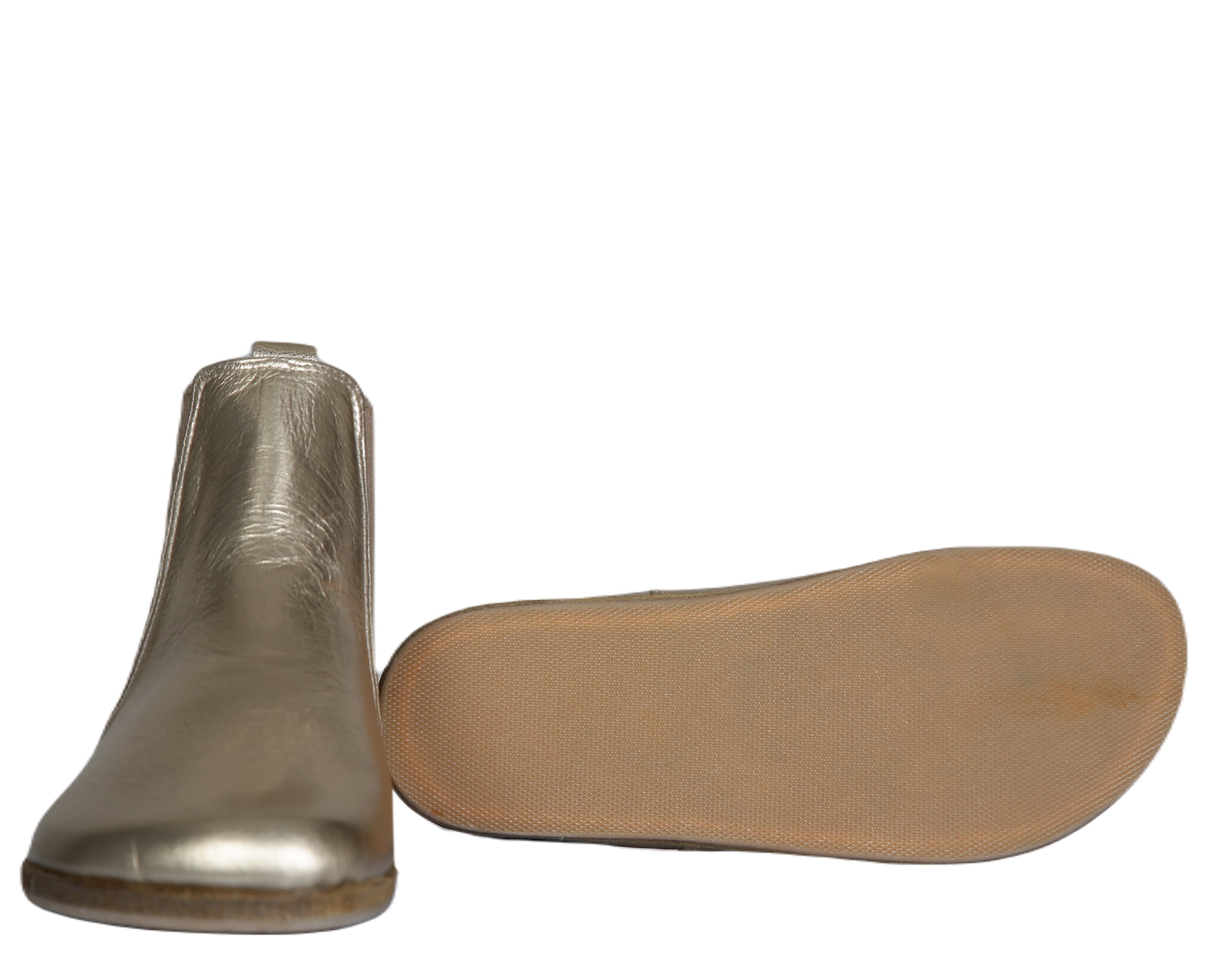 Gold Chelsea Boots Wide Barefoot Smooth Leather Handmade Shoes 
