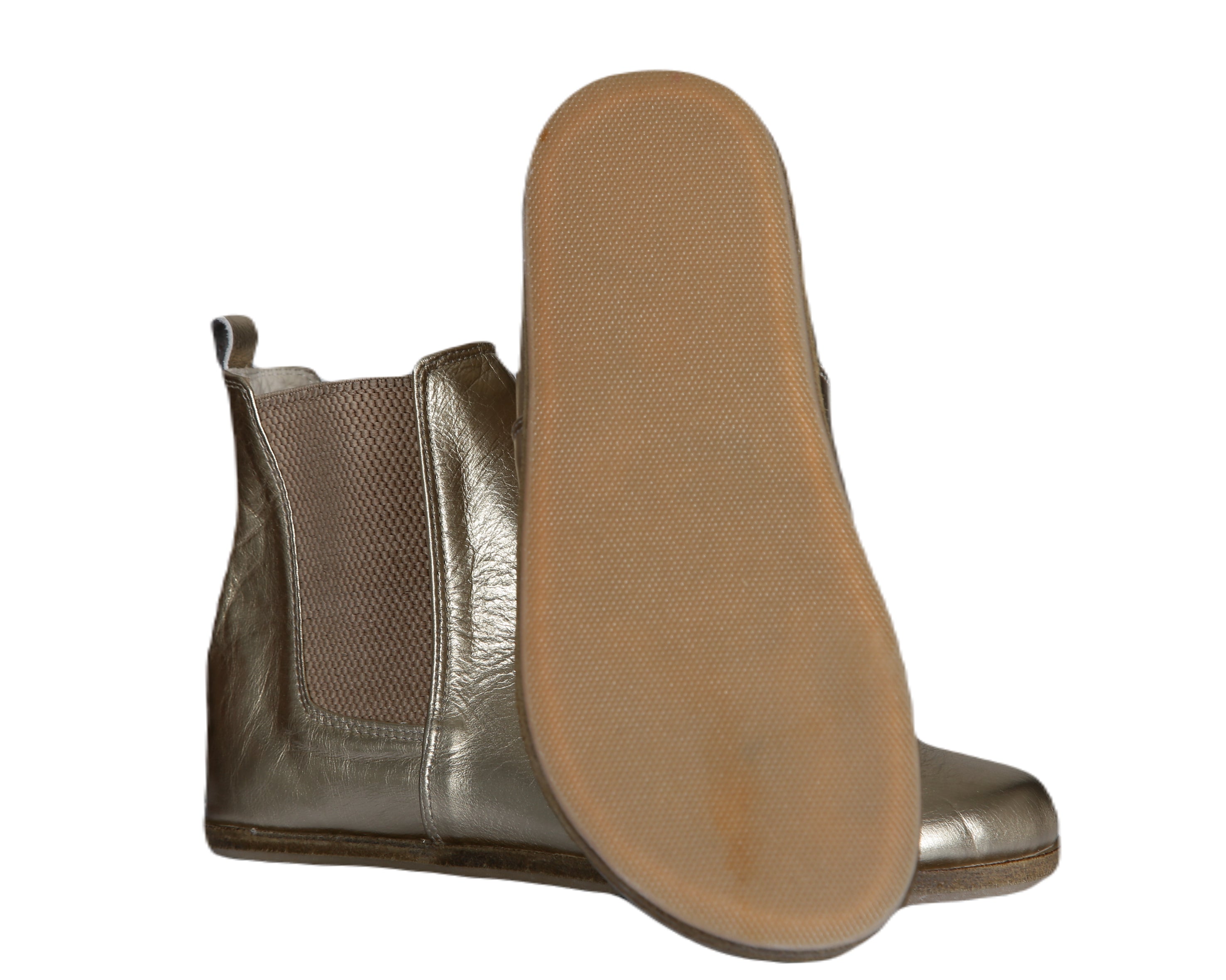 Gold Chelsea Boots Wide Barefoot Smooth Leather Handmade Shoes 
