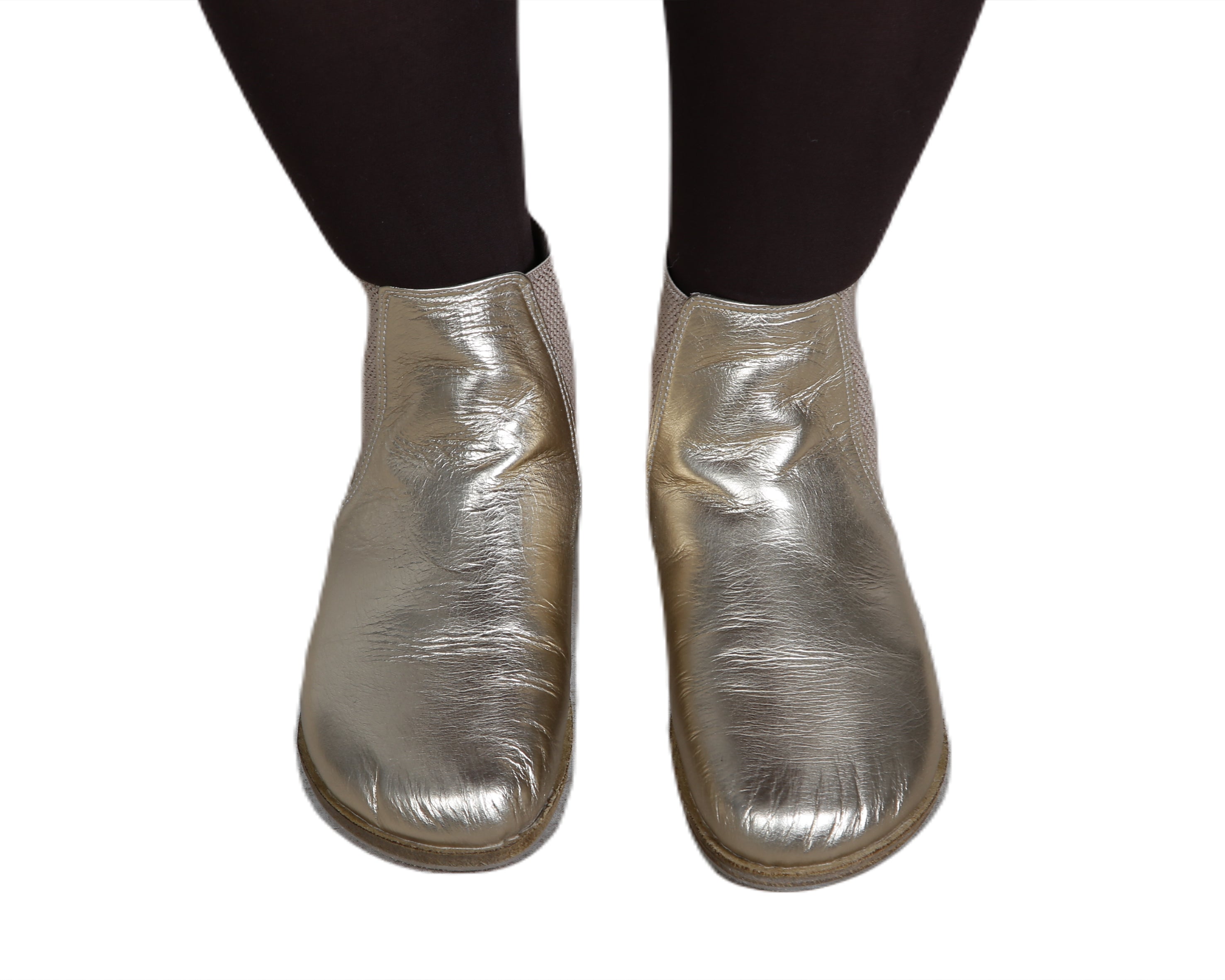 Gold Chelsea Boots Wide Barefoot Smooth Leather Handmade Shoes 