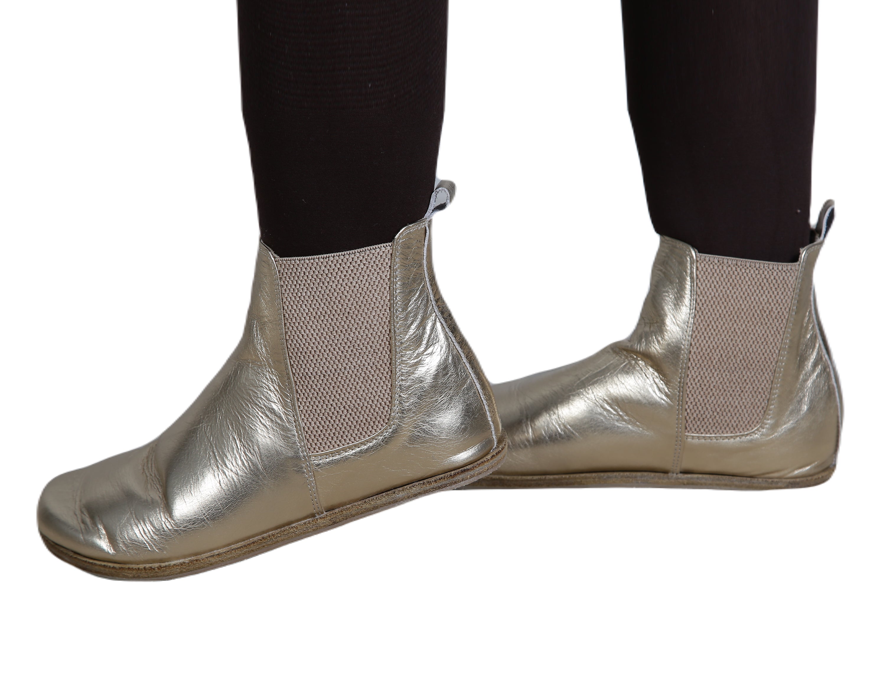 Gold Chelsea Boots Wide Barefoot Smooth Leather Handmade Shoes 