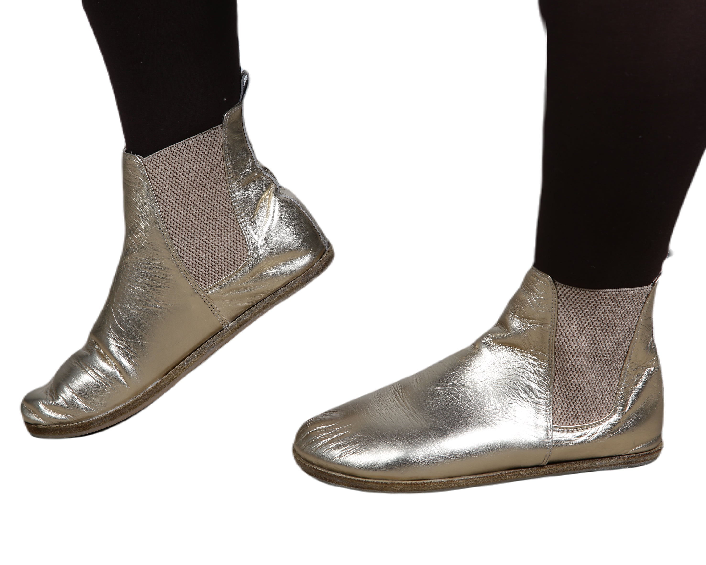 Gold Chelsea Boots Wide Barefoot Smooth Leather Handmade Shoes 