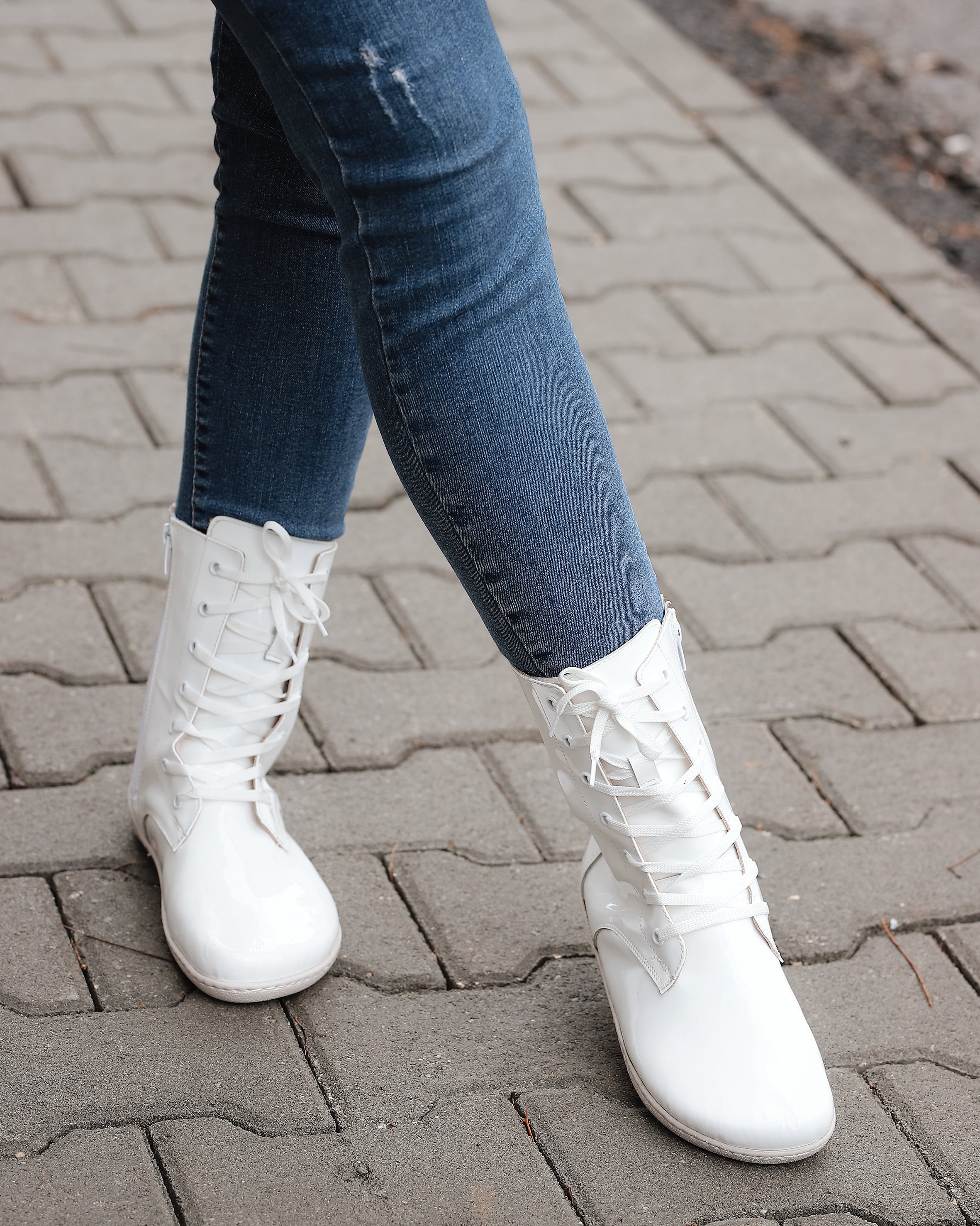 White Long Zipper Boots Wide Barefoot Shoes Atoma Leather Handmade 6mm Rubber Outsole